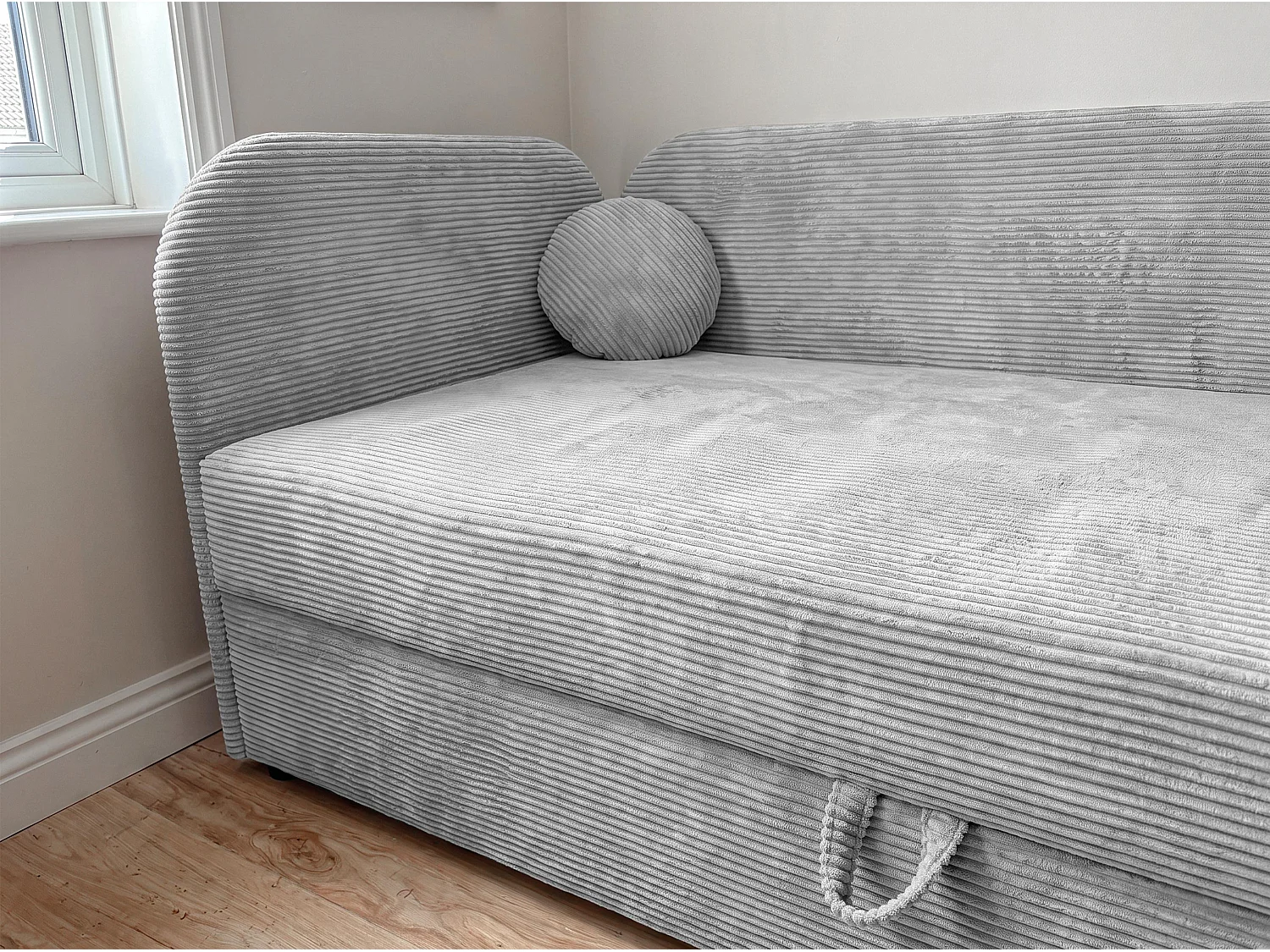 AX LIVING Nilda Bedbank 90x200 cm met opbergruimte – gestoffeerd eenpersoonsbed en tienerbed in lichtgrijs