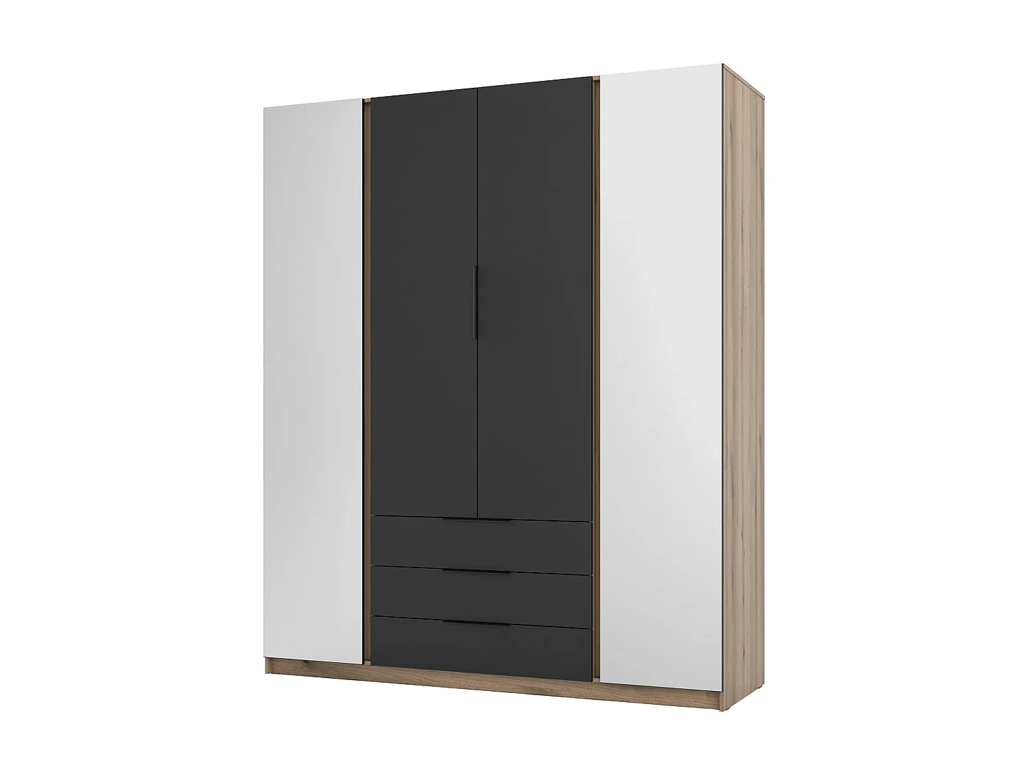 AX LIVING Armoire Nehir 200 cm chêne Evoke/noir, 2 miroirs latéraux, 3 tiroirs