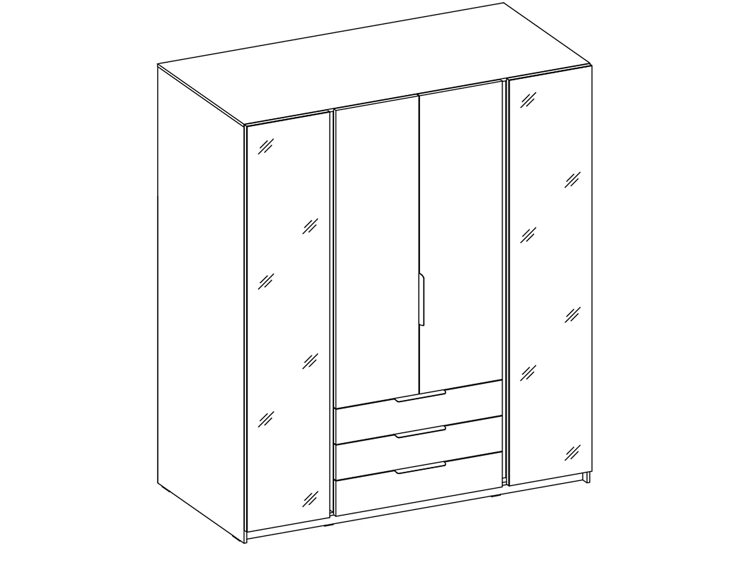AX LIVING Armoire Nehir 200 cm chêne Evoke/noir, 2 miroirs latéraux, 3 tiroirs