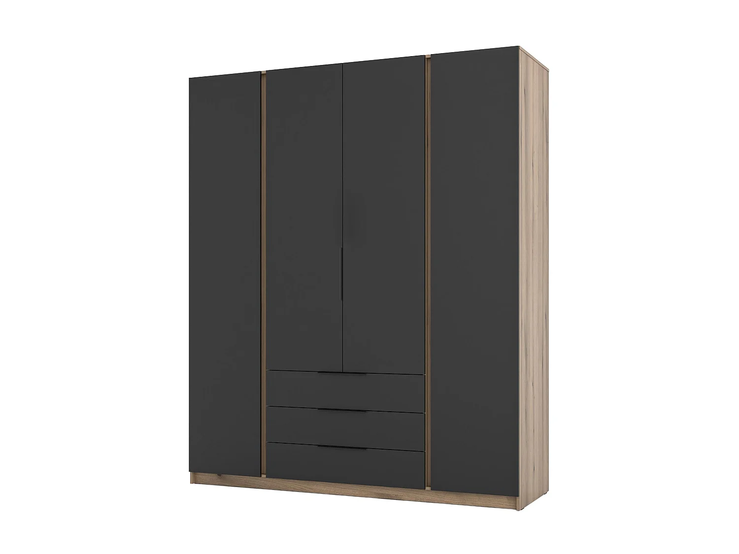 AX LIVING Armoire Nehir 200 cm chêne Evoke/noir, 4 portes, 3 tiroirs
