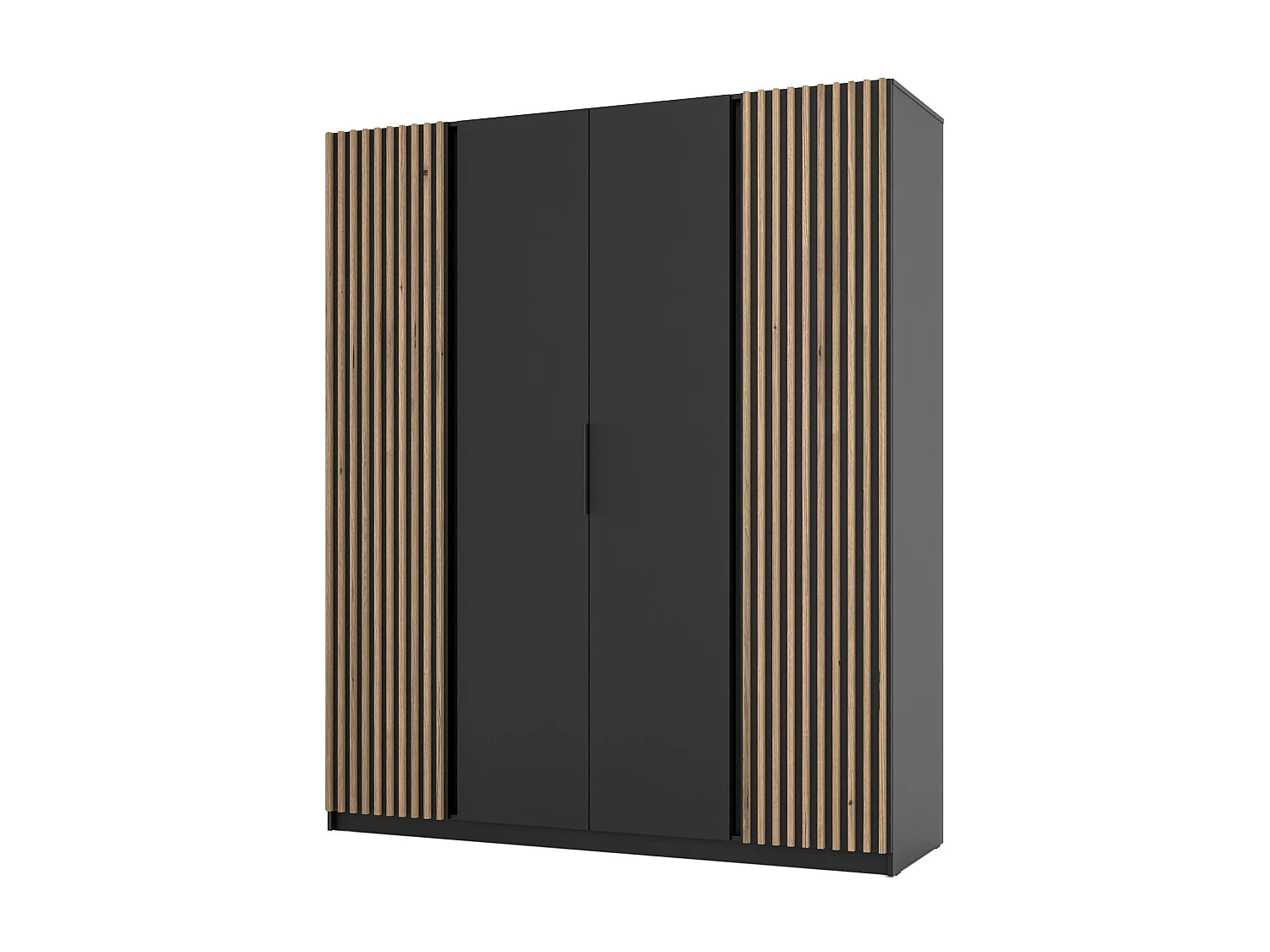 AX LIVING Nehir Kleiderschrank 200 cm Korpus Schwarz, Front Schwarz/Eiche Evoke, 2 Lamellentüren außen