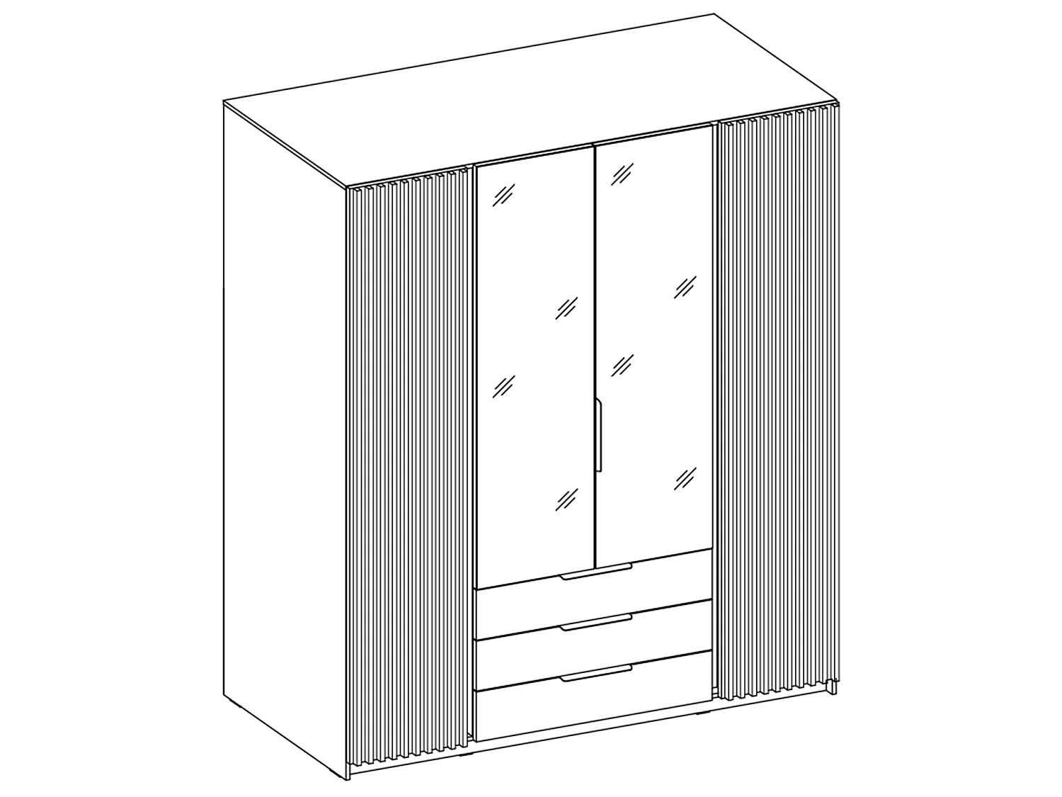 AX LIVING Armoire Nehir 200 cm caisson chêne Evoke, façades chêne Evoke/noir, lattes latérales, miroirs centraux, 3 tiroirs