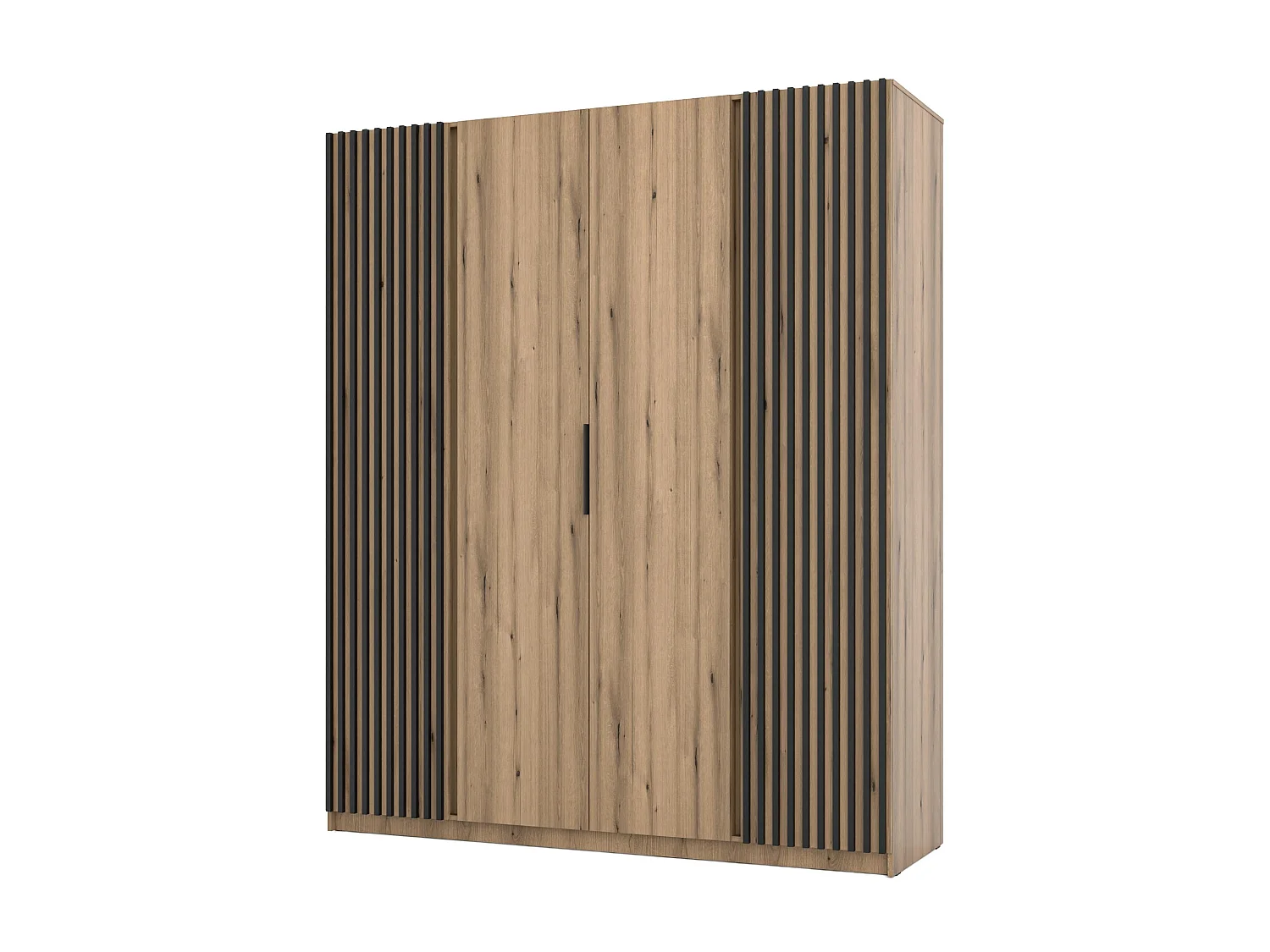 AX LIVING Armoire Nehir 200 cm caisson chêne Evoke, façades chêne Evoke/noir, 2 portes à lattes latérales