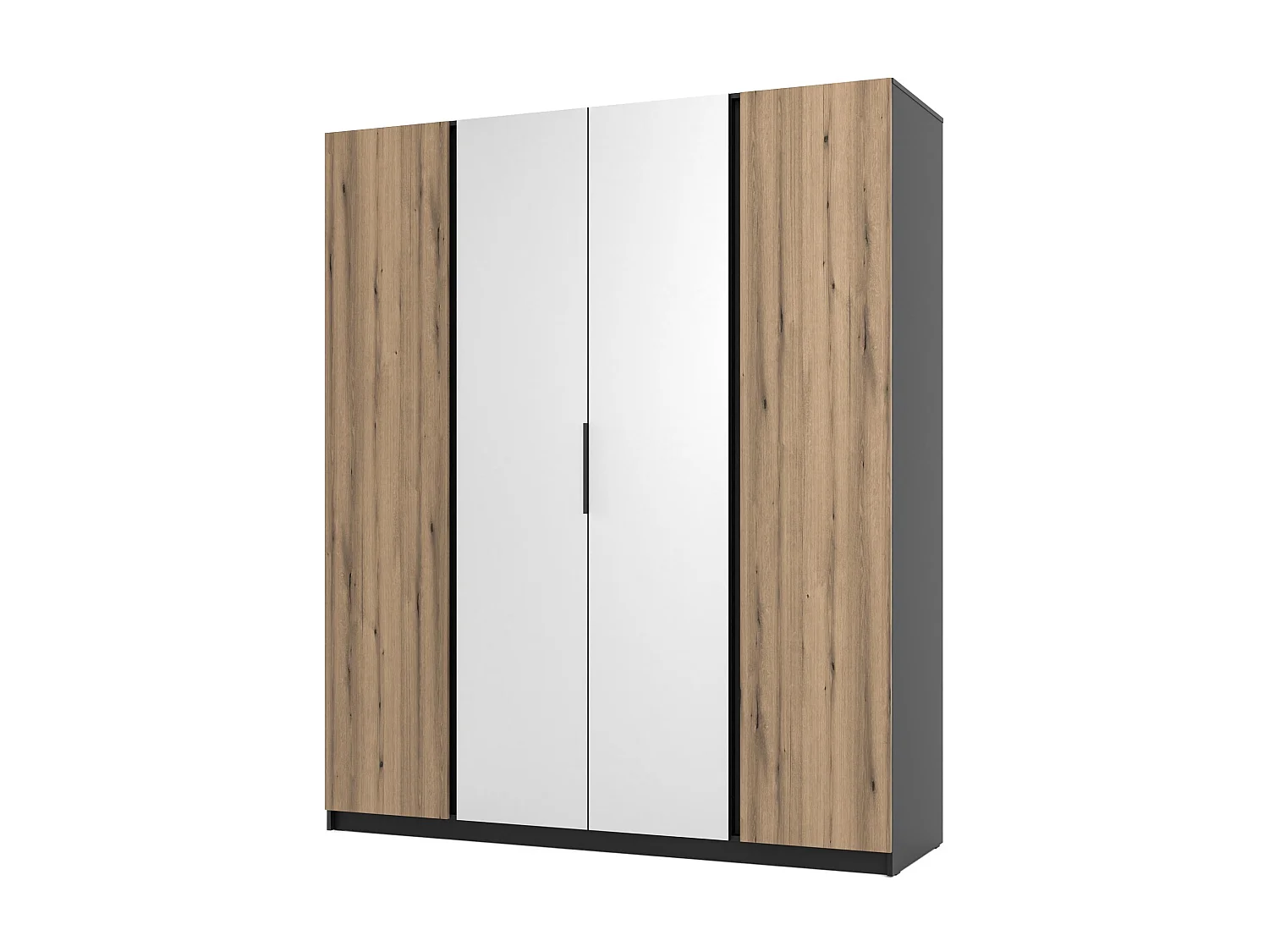 AX LIVING Nehir Kleiderschrank 200 cm Schwarz/Eiche Evoke, 2 Spiegel mittig