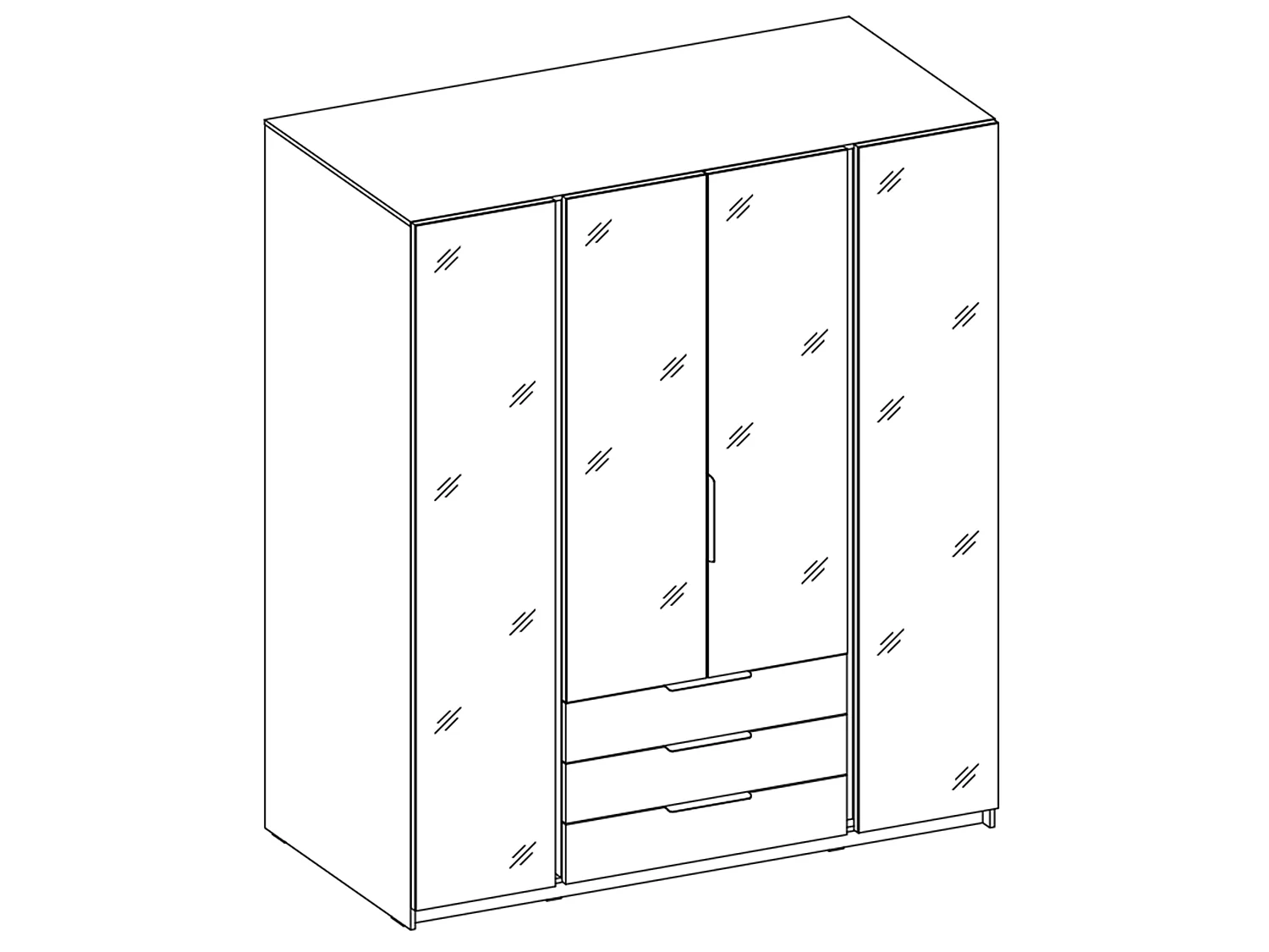 AX LIVING Armoire Nehir 200 cm noir/chêne Evoke, 4 miroirs, 3 tiroirs