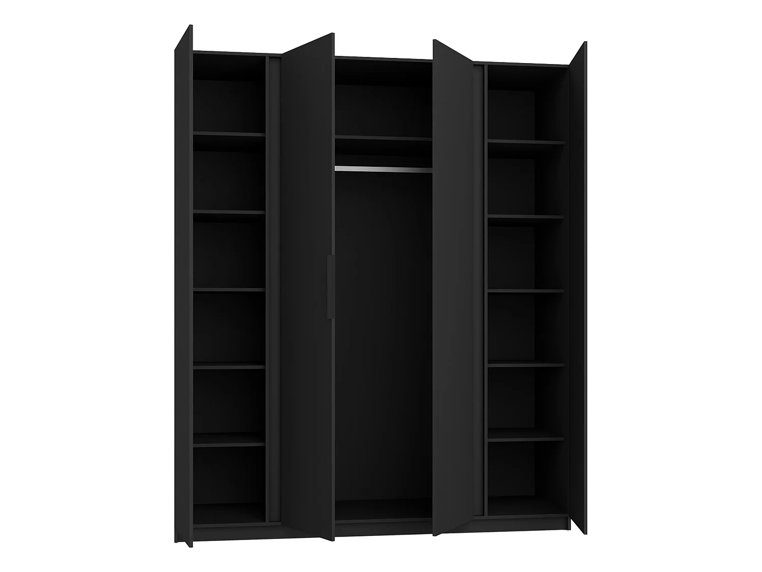 AX LIVING Nehir Kleiderschrank 200 cm Korpus Schwarz, Front Eiche Evoke/Schwarz, Spiegel außen, Lamellen mittig