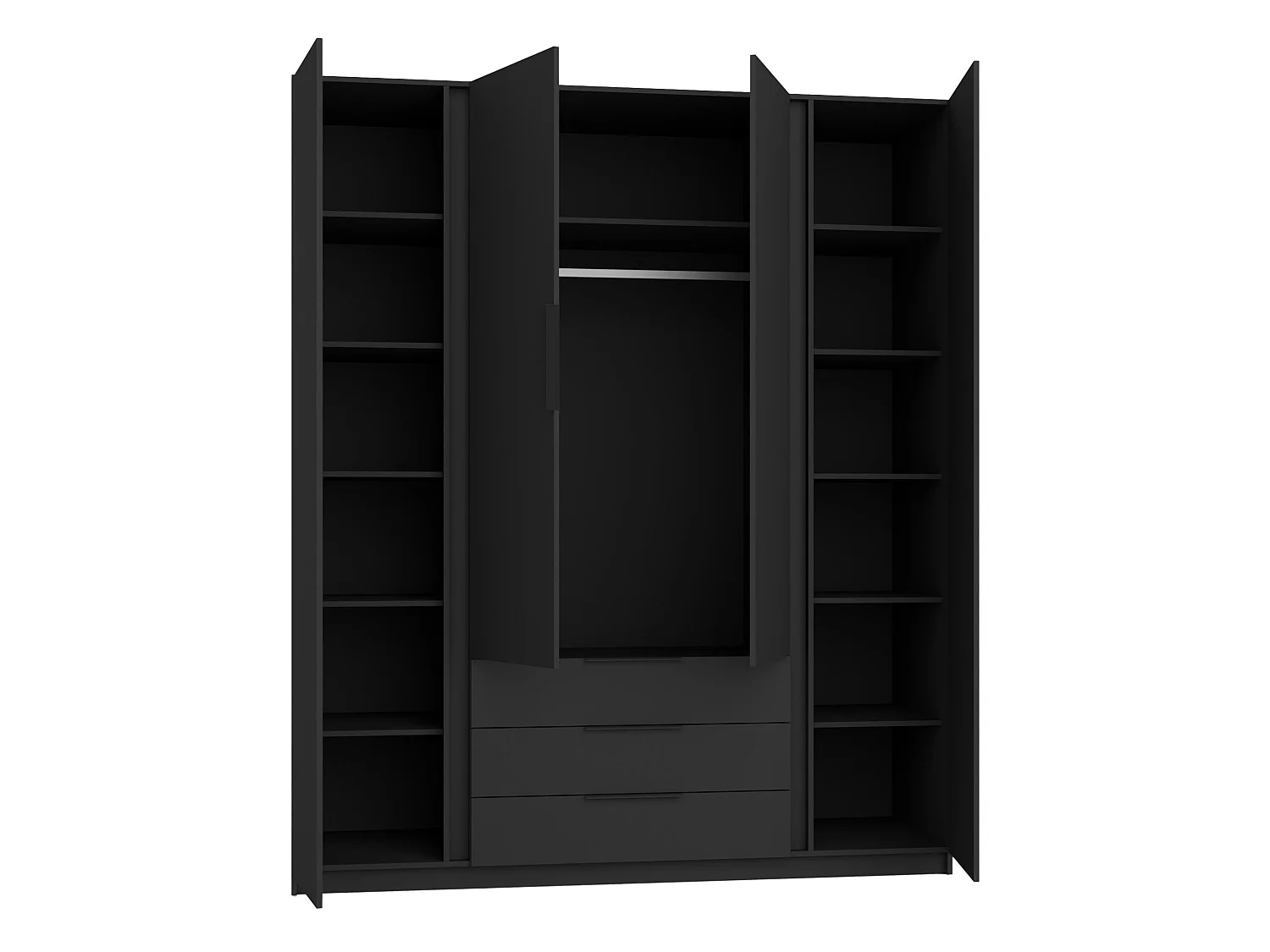 AX LIVING Nehir Kleiderschrank 200 cm Schwarz/Eiche Evoke, 2 Spiegel mittig, 3 Schubladen