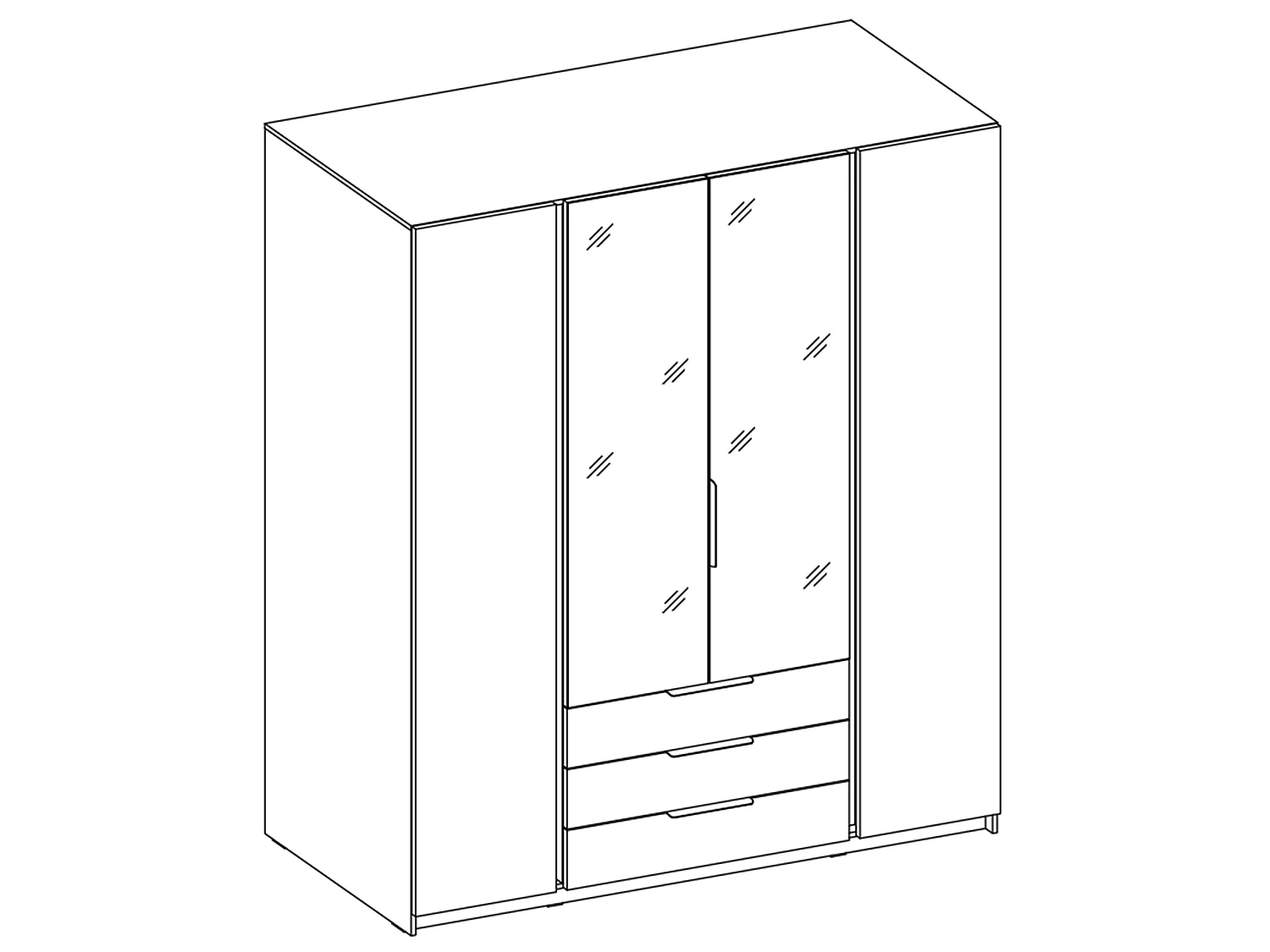 AX LIVING Nehir Kleiderschrank 200 cm Schwarz/Eiche Evoke, 2 Spiegel mittig, 3 Schubladen