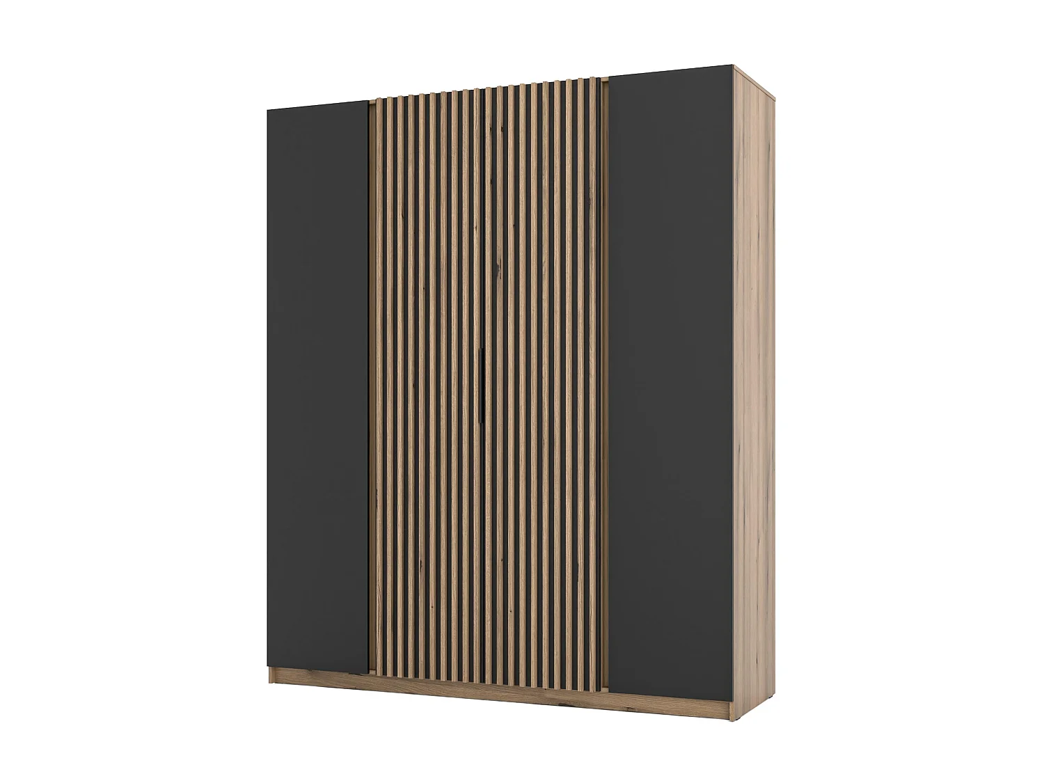 AX LIVING Nehir Kleiderschrank 200 cm Korpus Eiche Evoke, Front Schwarz/Eiche Evoke, 2 Lamellentüren mittig