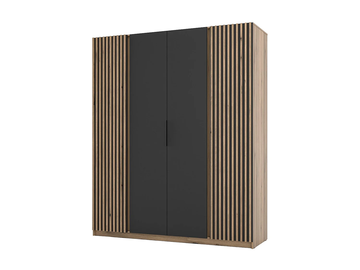 AX LIVING Nehir Kleiderschrank 200 cm Korpus Eiche Evoke, Front Schwarz/Eiche Evoke, 2 Lamellentüren außen