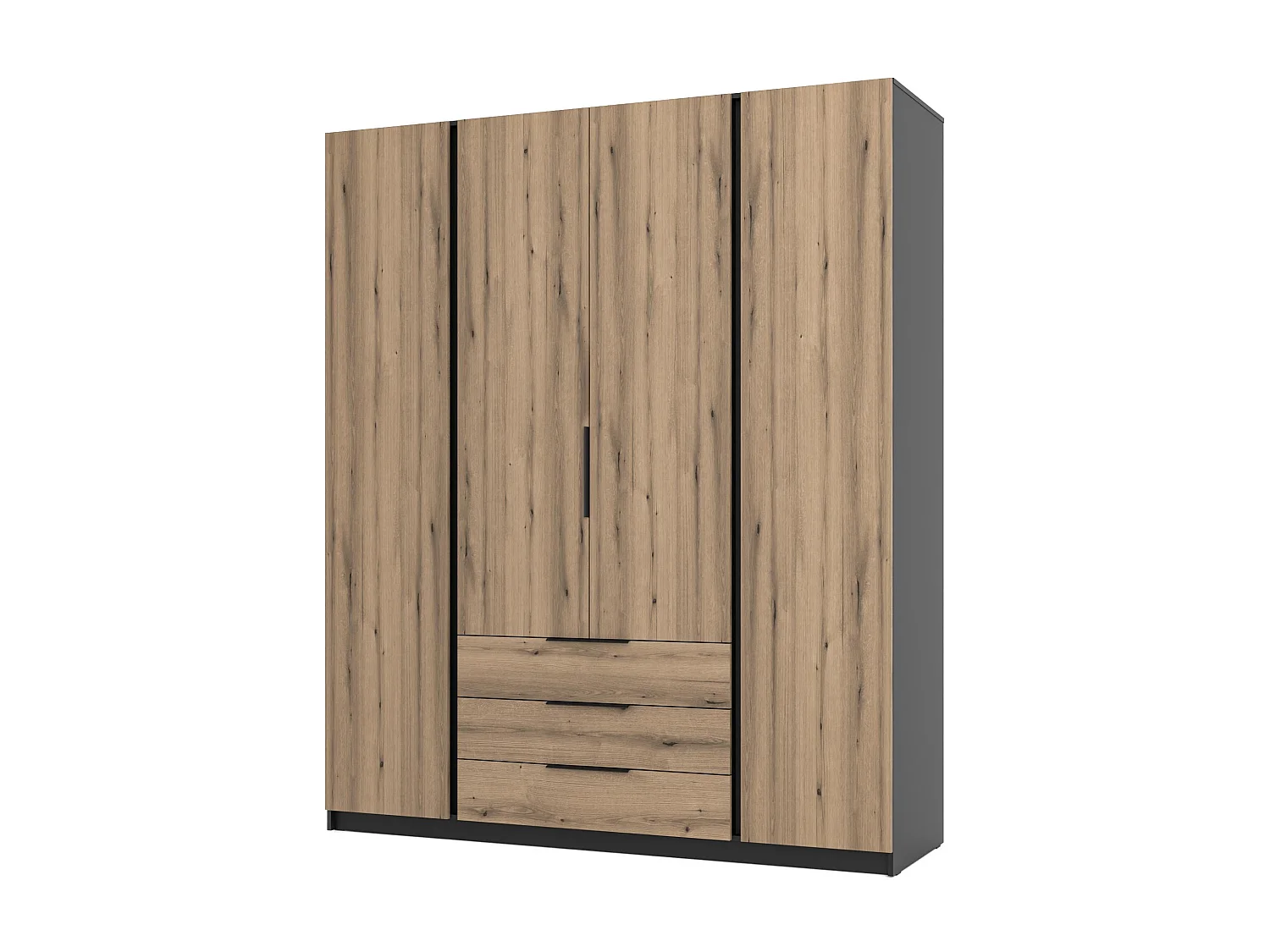 AX LIVING Nehir Kleiderschrank 200 cm Schwarz/Eiche Evoke, 4 Türen, 3 Schubladen