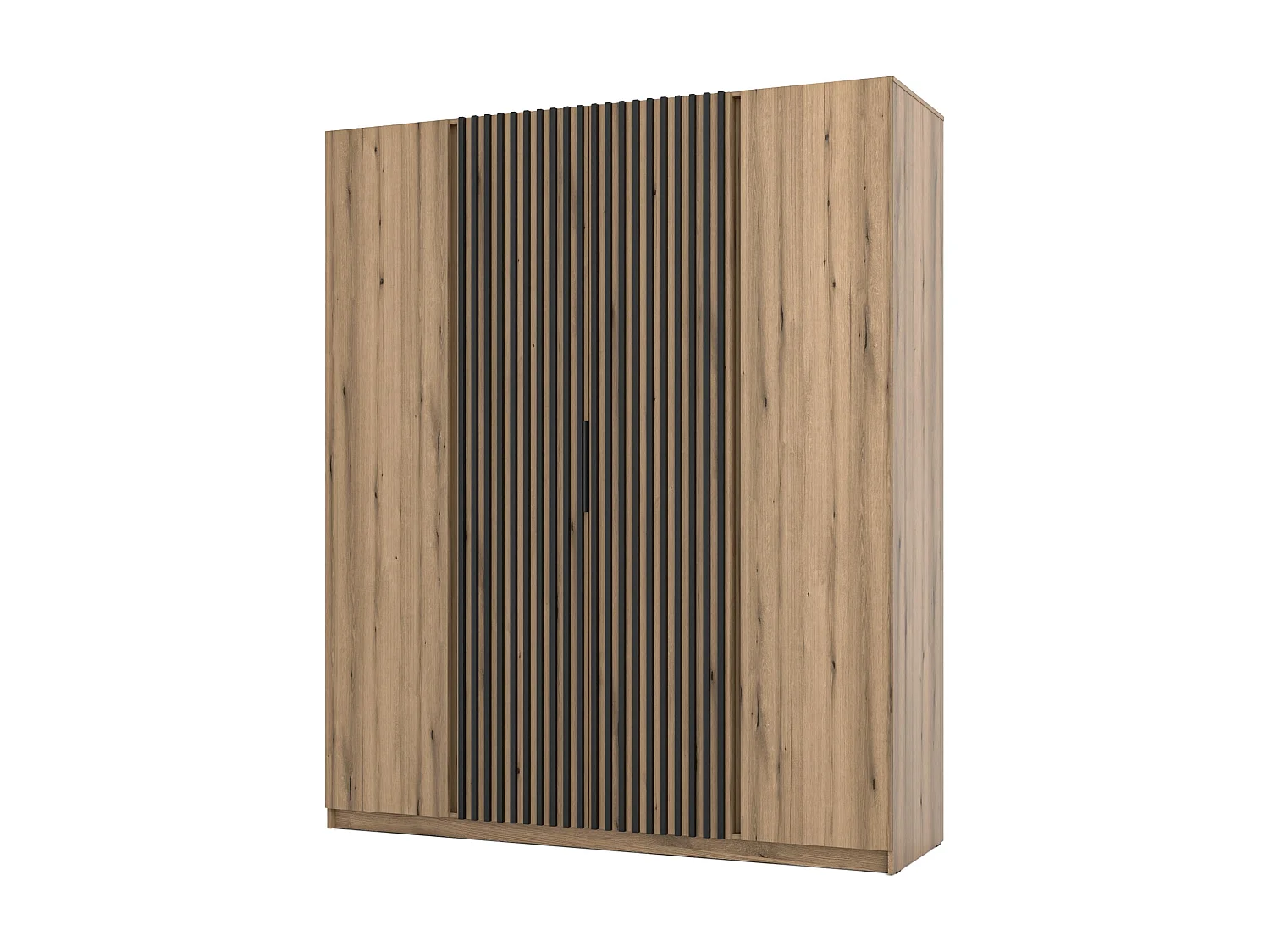 AX LIVING Armoire Nehir 200 cm caisson chêne Evoke, façades chêne Evoke/noir, 2 portes à lattes centrales