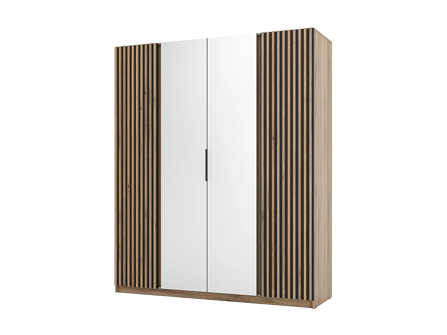 AX LIVING Kledingkast Nehir 200 cm kastromp Evoke eiken, fronten zwart/Evoke eiken, latten aan de buitenzijden, spiegels in het midden