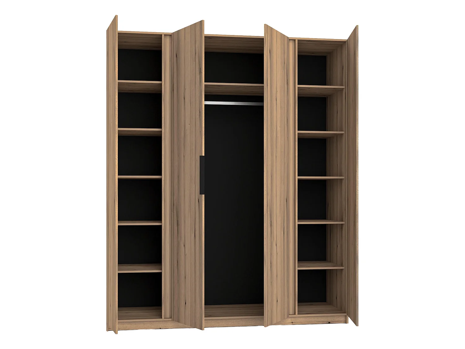 AX LIVING Armoire Nehir 200 cm caisson chêne Evoke, façades chêne Evoke/noir, lattes latérales, miroirs centraux