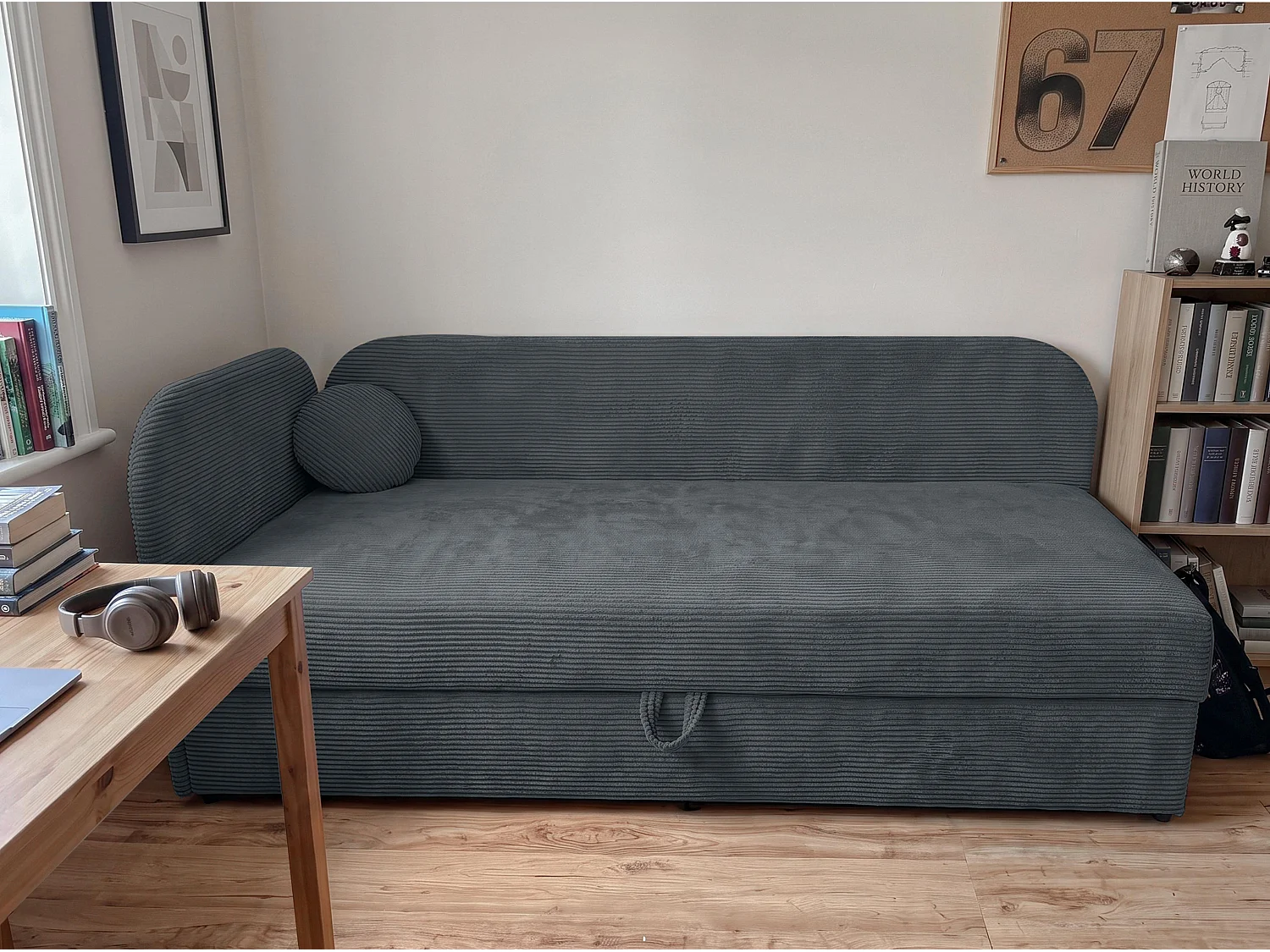 AX LIVING Nilda Bedbank 90x200 cm met opbergruimte – gestoffeerd eenpersoonsbed en tienerbed in donkergrijs