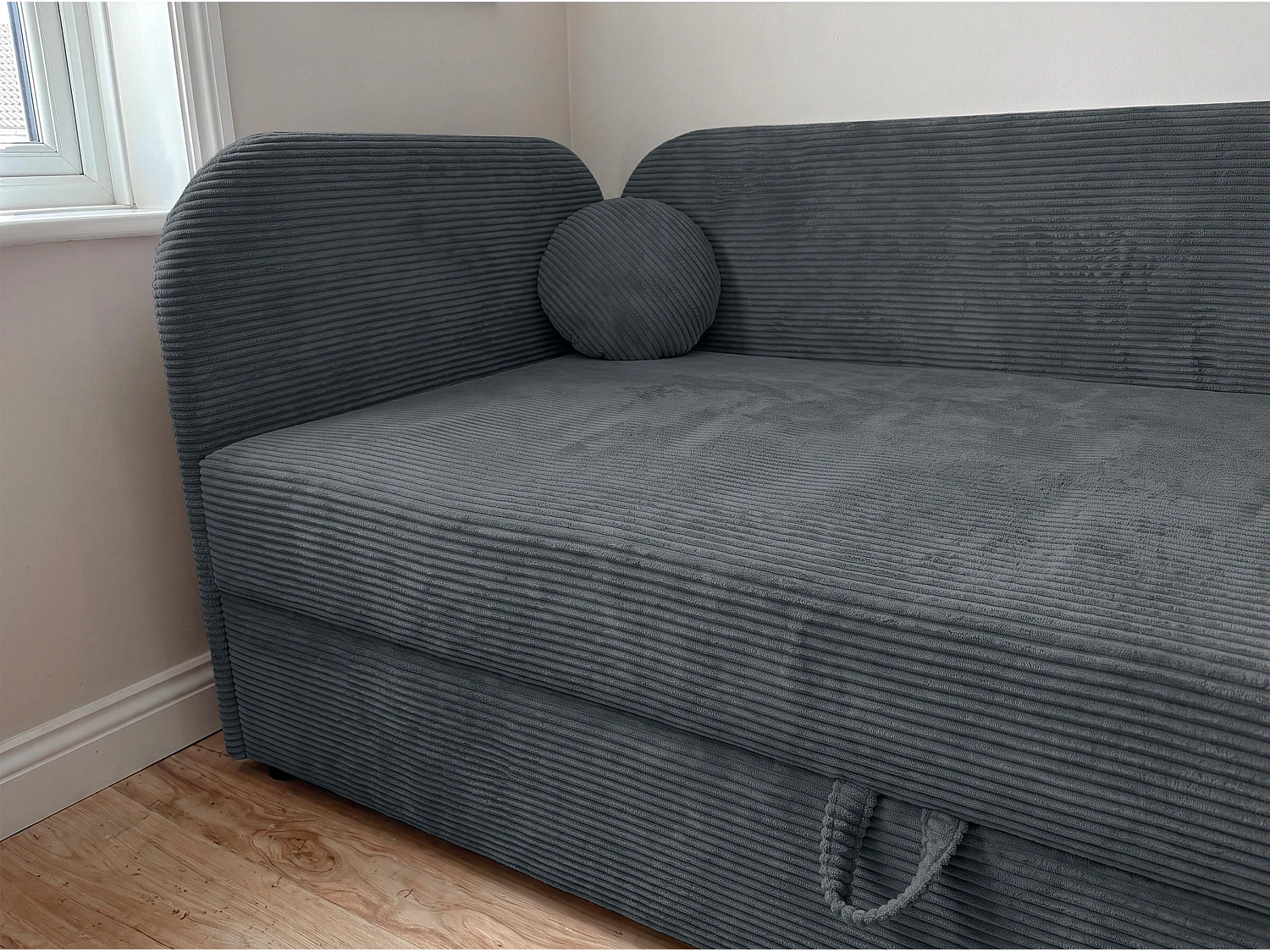AX LIVING Nilda Bedbank 90x200 cm met opbergruimte – gestoffeerd eenpersoonsbed en tienerbed in donkergrijs
