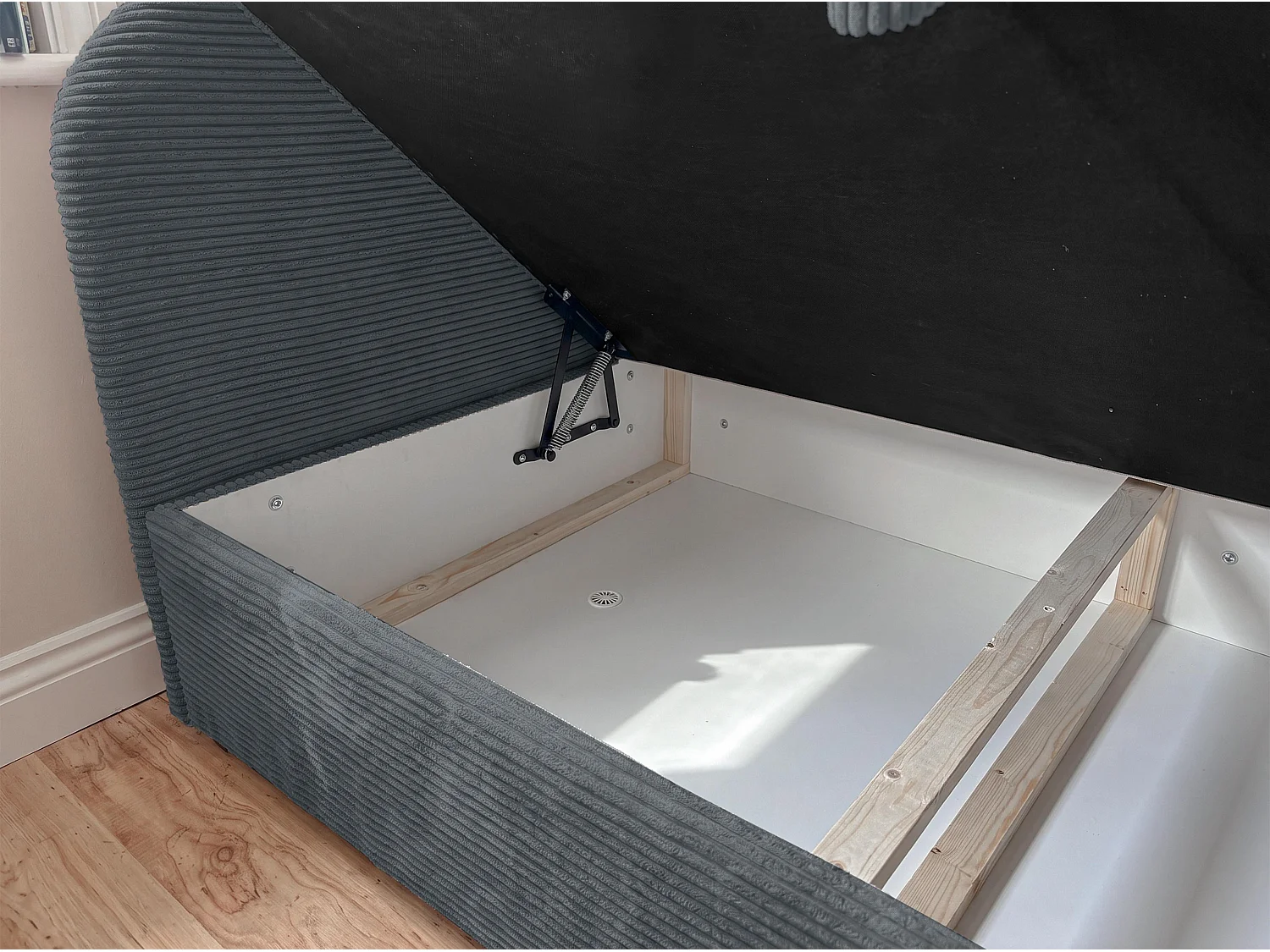 AX LIVING Nilda Bedbank 90x200 cm met opbergruimte – gestoffeerd eenpersoonsbed en tienerbed in donkergrijs