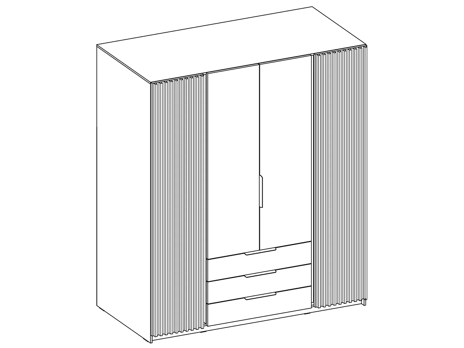 AX LIVING Nehir Kleiderschrank 200 cm Korpus Eiche Evoke, Front Schwarz/Eiche Evoke, 2 Lamellentüren außen, 3 Schubladen