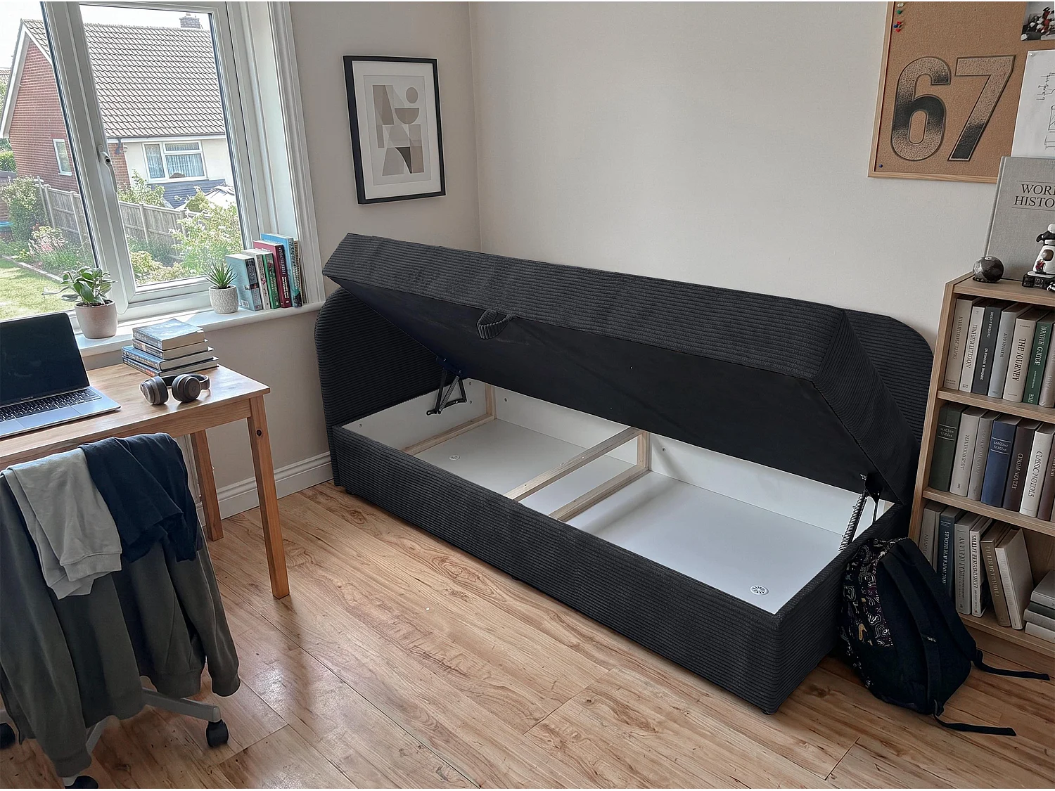 AX LIVING Nilda Tagesbett 90x200 cm mit Bettkasten – gepolstertes Einzelbett & Jugendbett in Schwarz
