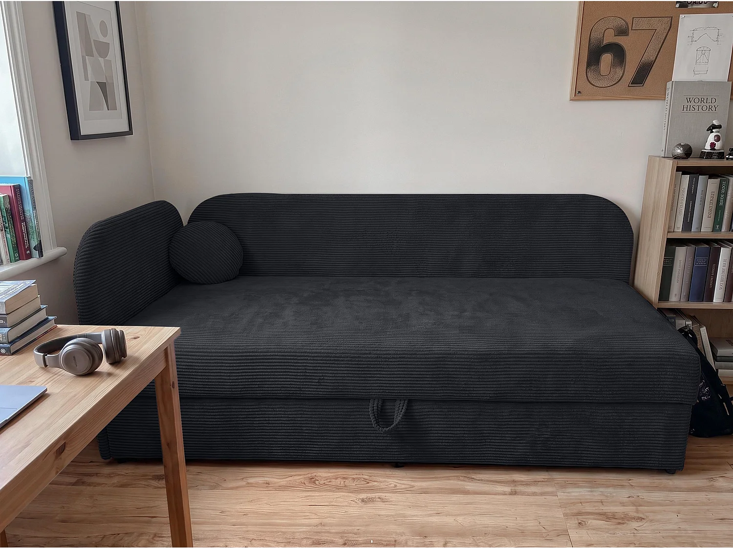 AX LIVING Nilda Tagesbett 90x200 cm mit Bettkasten – gepolstertes Einzelbett & Jugendbett in Schwarz