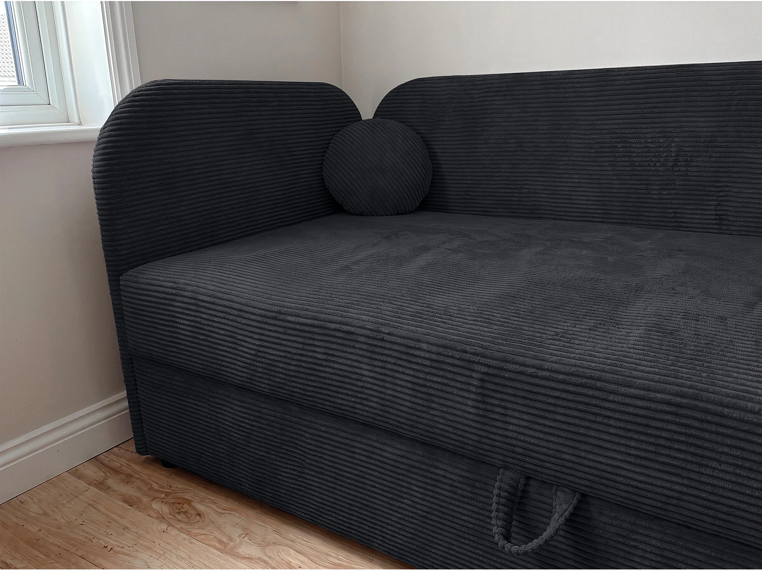 AX LIVING Nilda Tagesbett 90x200 cm mit Bettkasten – gepolstertes Einzelbett & Jugendbett in Schwarz