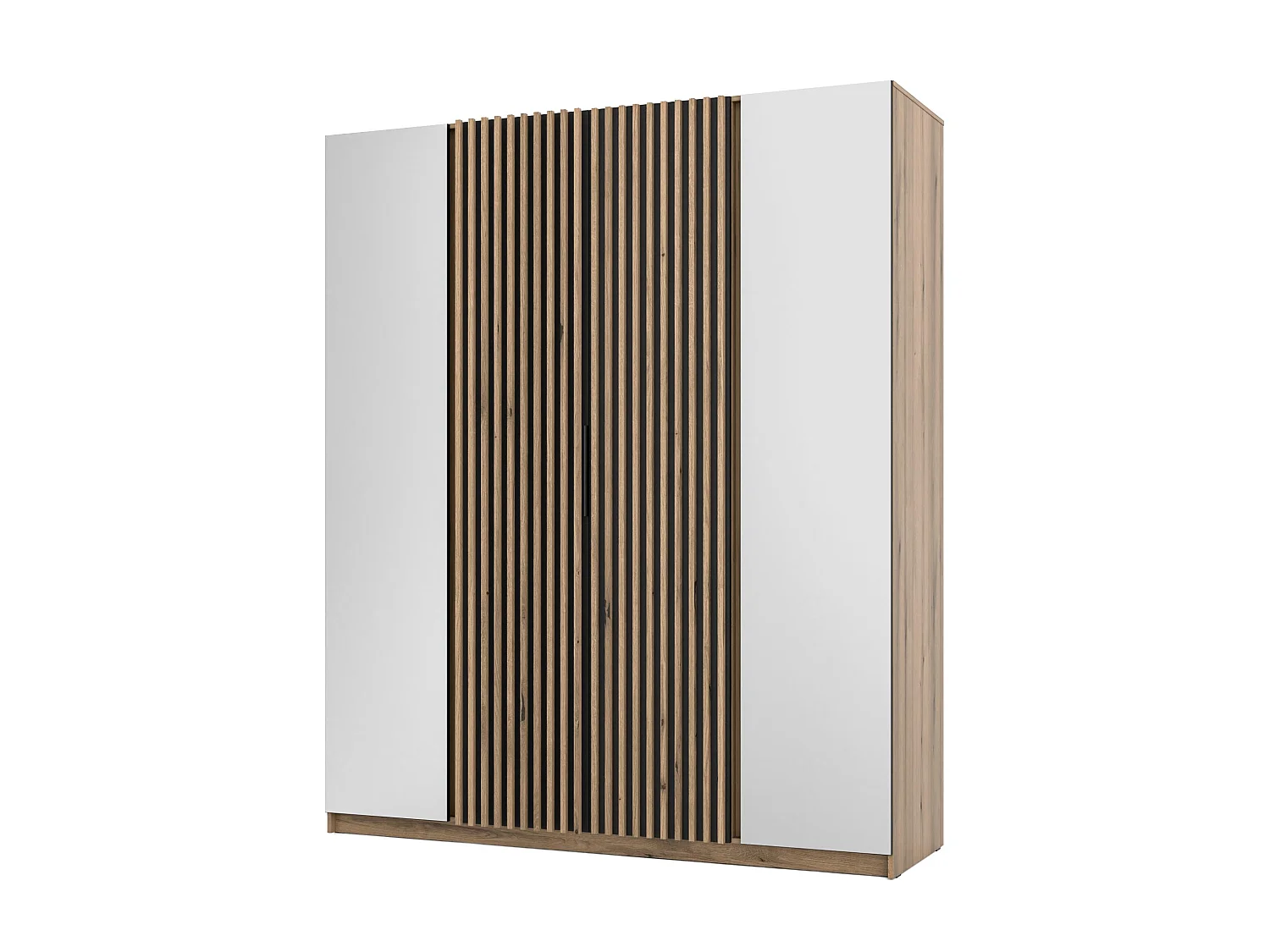 AX LIVING Kledingkast Nehir 200 cm kastromp Evoke eiken, fronten zwart/Evoke eiken, spiegels aan de buitenzijden, latten in het midden