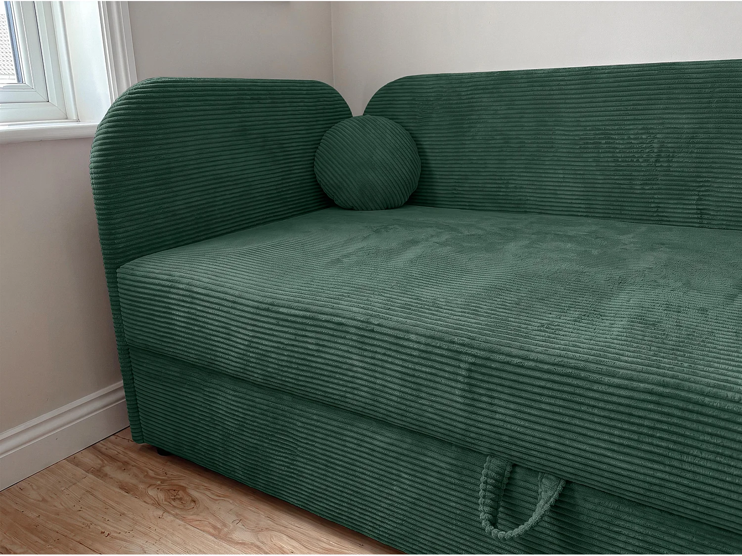 AX LIVING Nilda Tagesbett 90x200 cm mit Bettkasten – gepolstertes Einzelbett & Jugendbett in Dunkelgrün