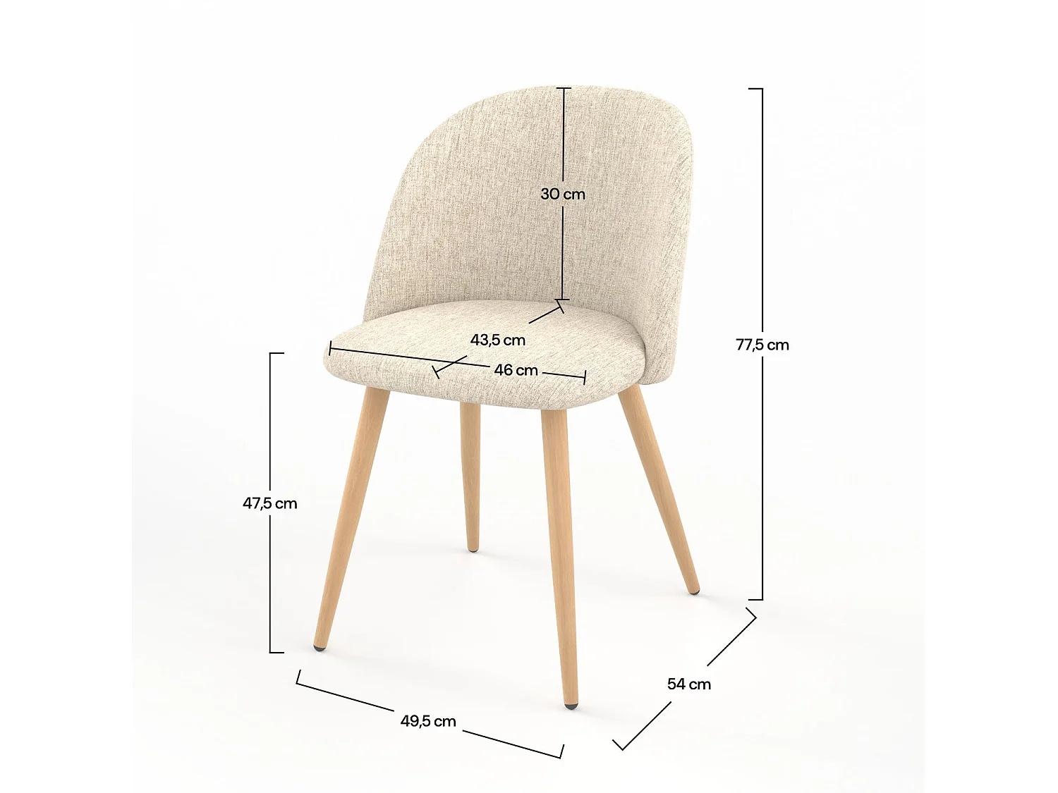 Set di 2 sedie in tessuto greige e gambe in metallo effetto legno - Cozy