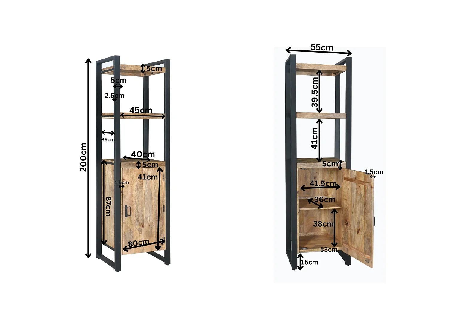 Colonne salon bois métal 1 porte MILORA