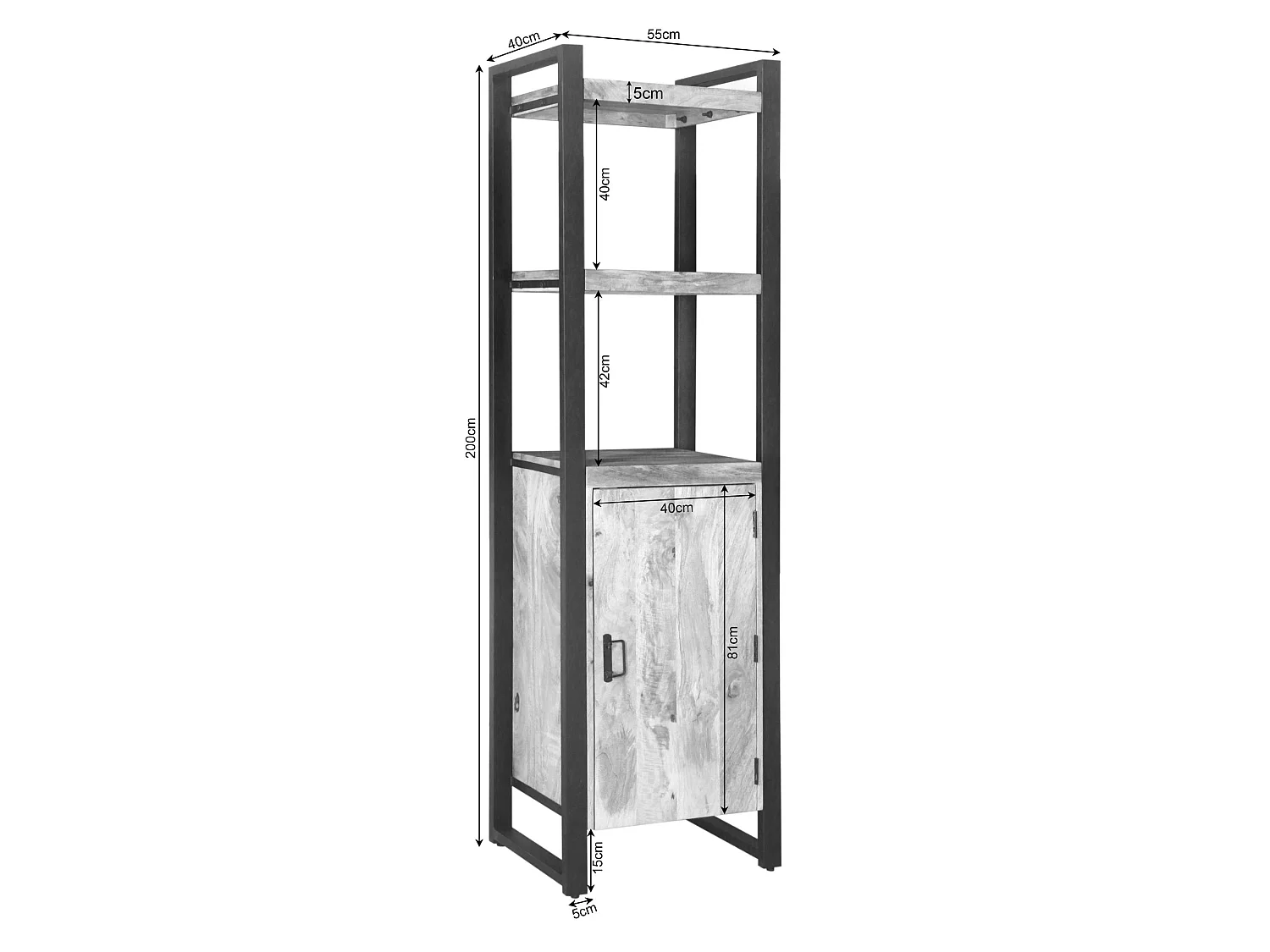 Colonne salon bois métal 1 porte MILORA