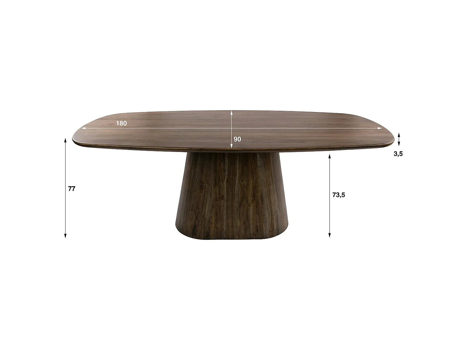 Table à manger bois d'acacia foncé design organique 180 cm NAKO