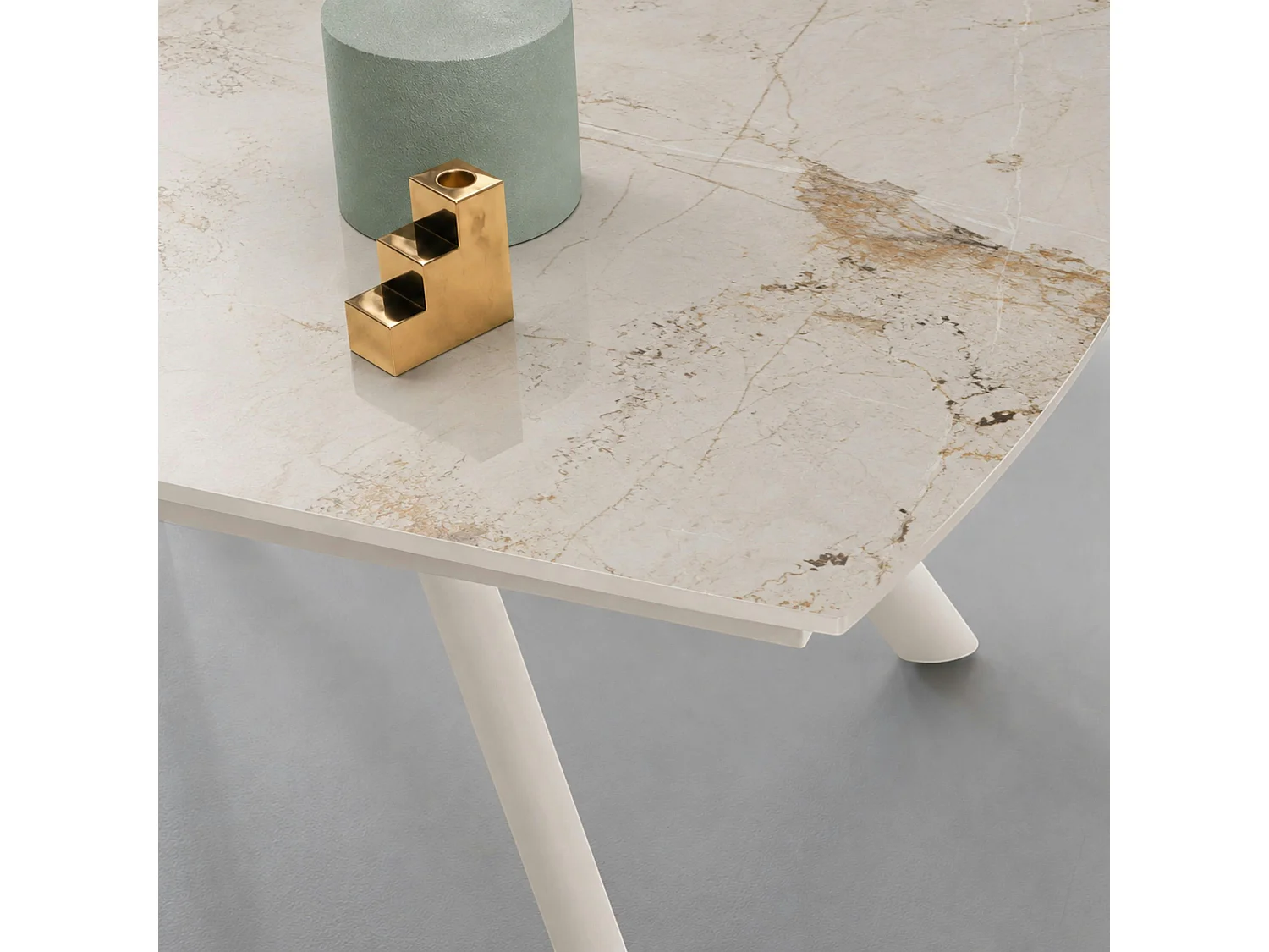 Table céramique extensible fini marbre contrasté 140-210 cm LORA