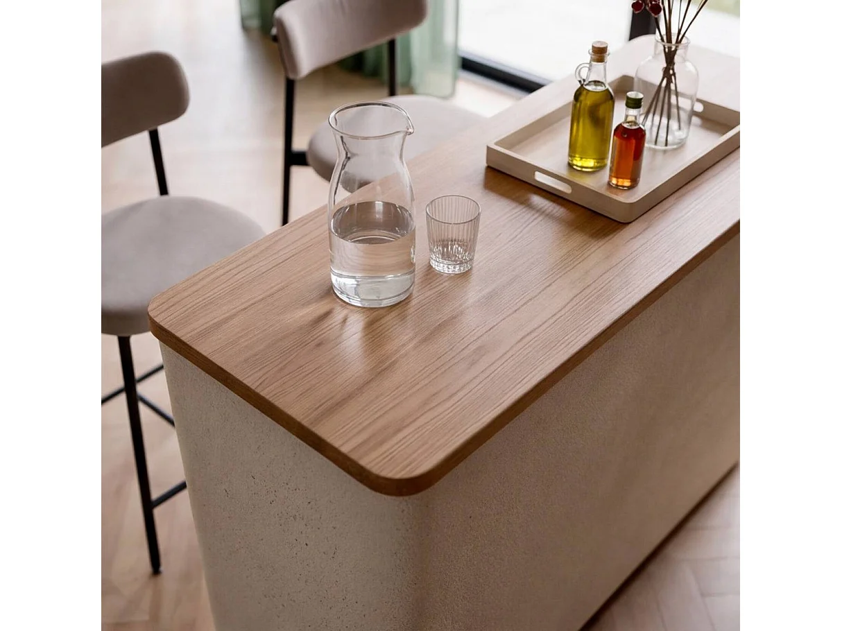 Meuble bar en bois d'acacia et bois effet béton Dalva