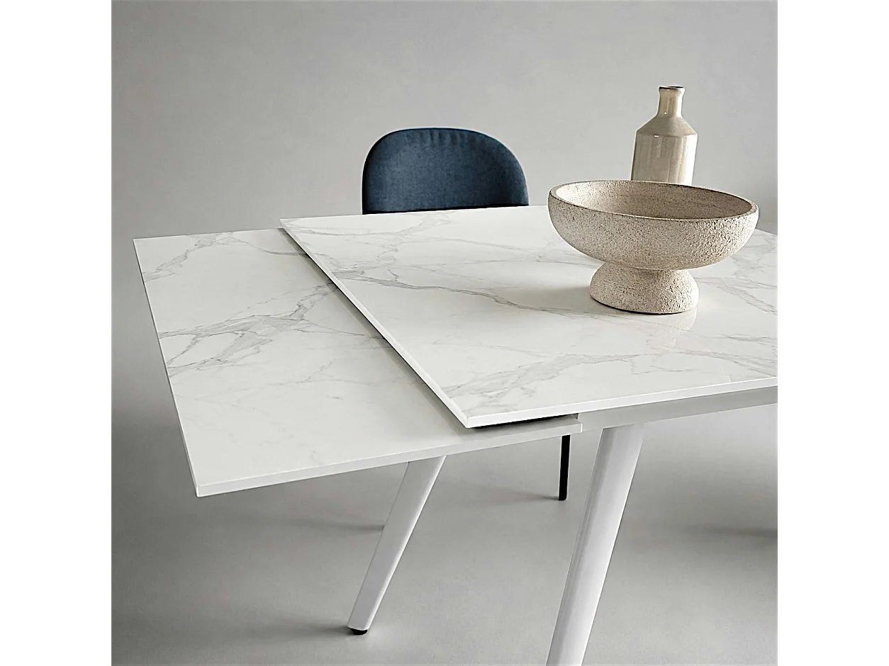 Table extensible céramique blanche marbrée 120-180 cm LORA