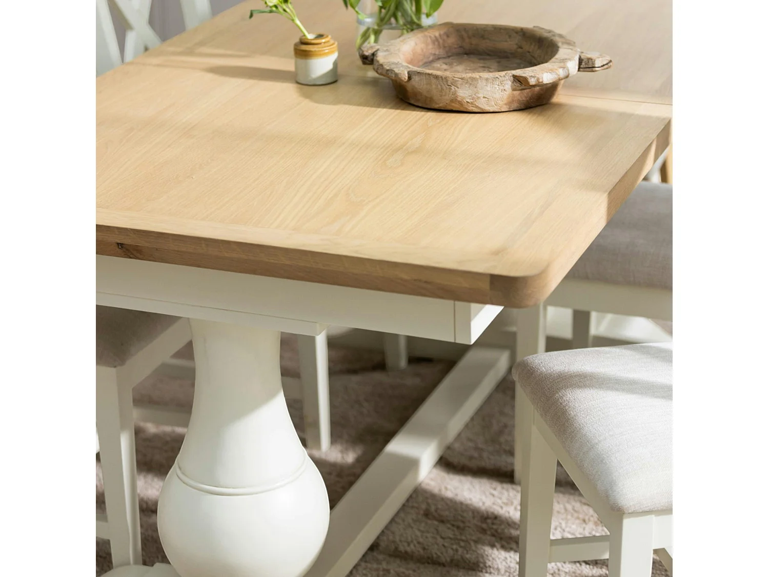 Table à manger extensible blanche style bord de mer 160-200 cm VELIA