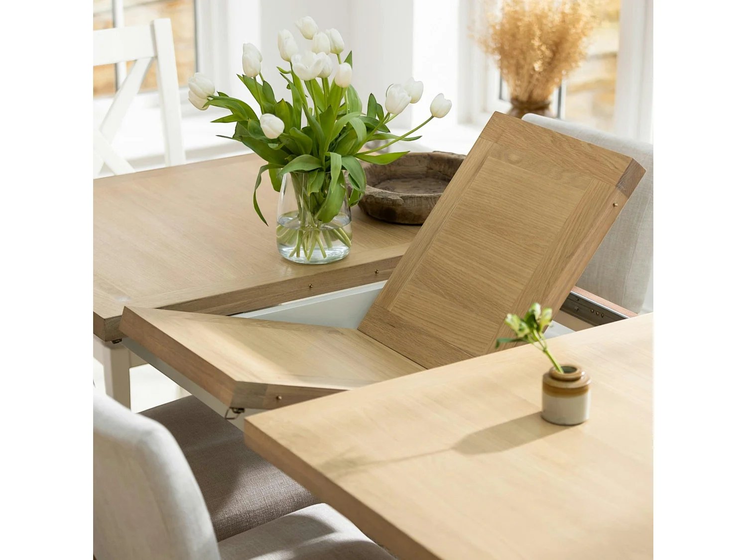Table à manger extensible blanche style bord de mer 160-200 cm VELIA