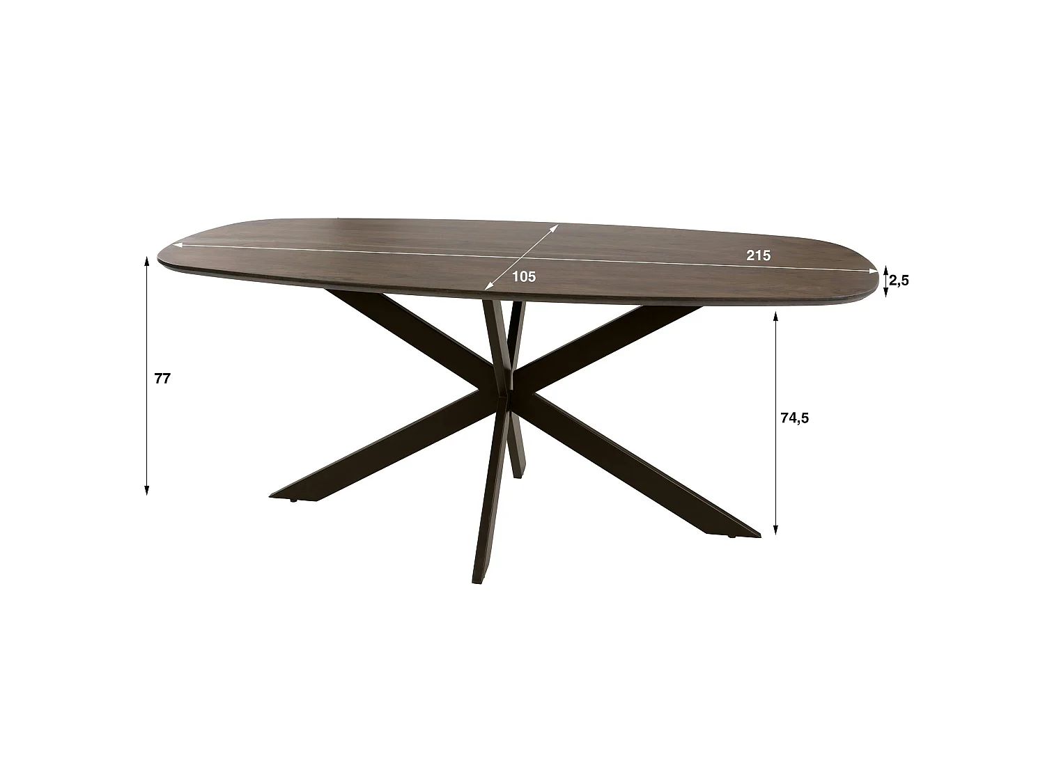 Table à manger bois d'acacia foncé bords arrondis 215 cm NAKO