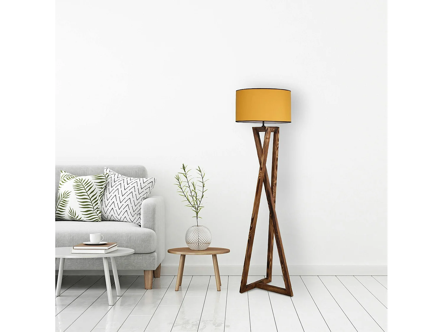 Lampadaire trépied croisé abat-jour jaune 150 cm KILIS