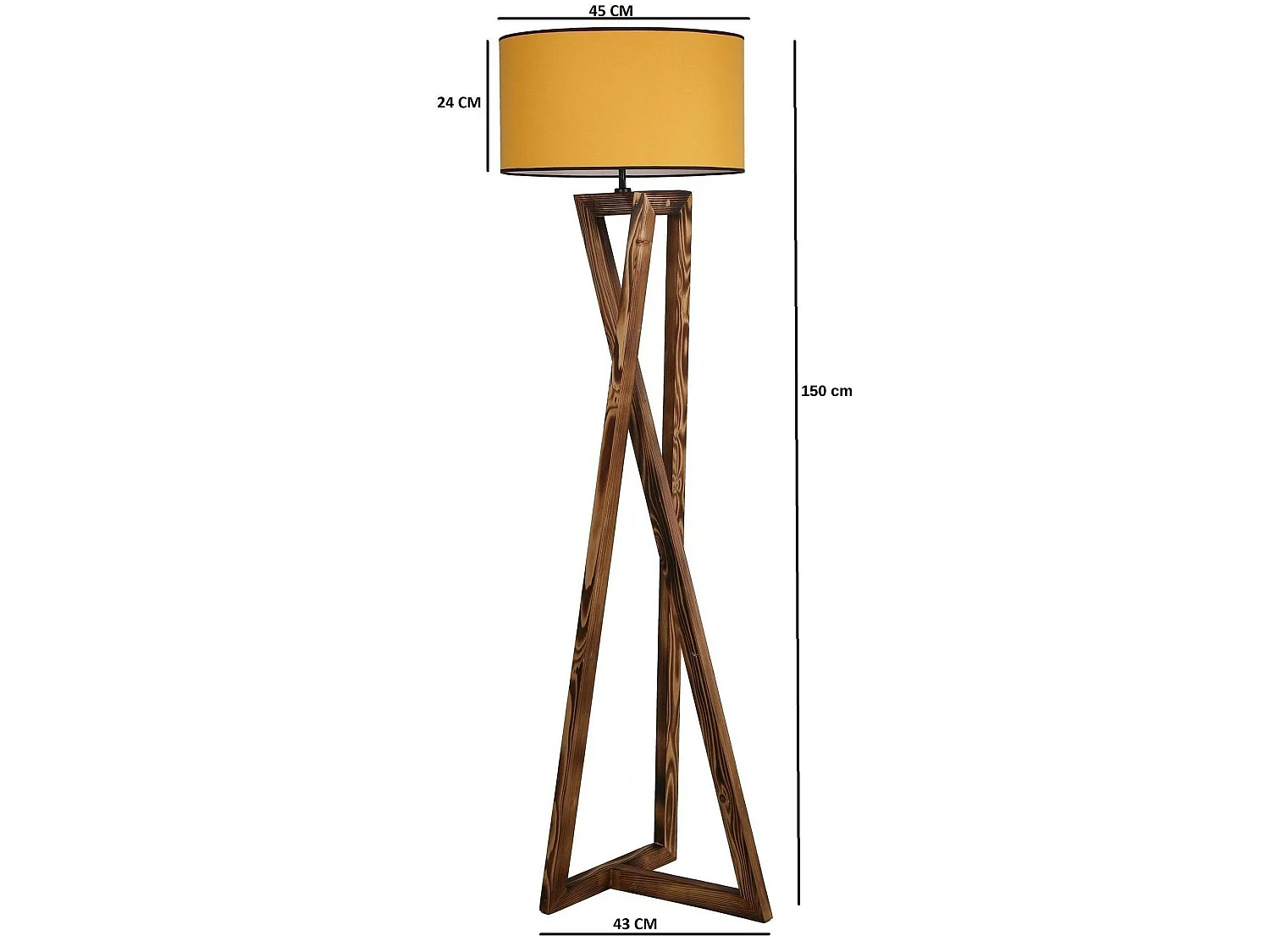 Lampadaire trépied croisé abat-jour jaune 150 cm KILIS