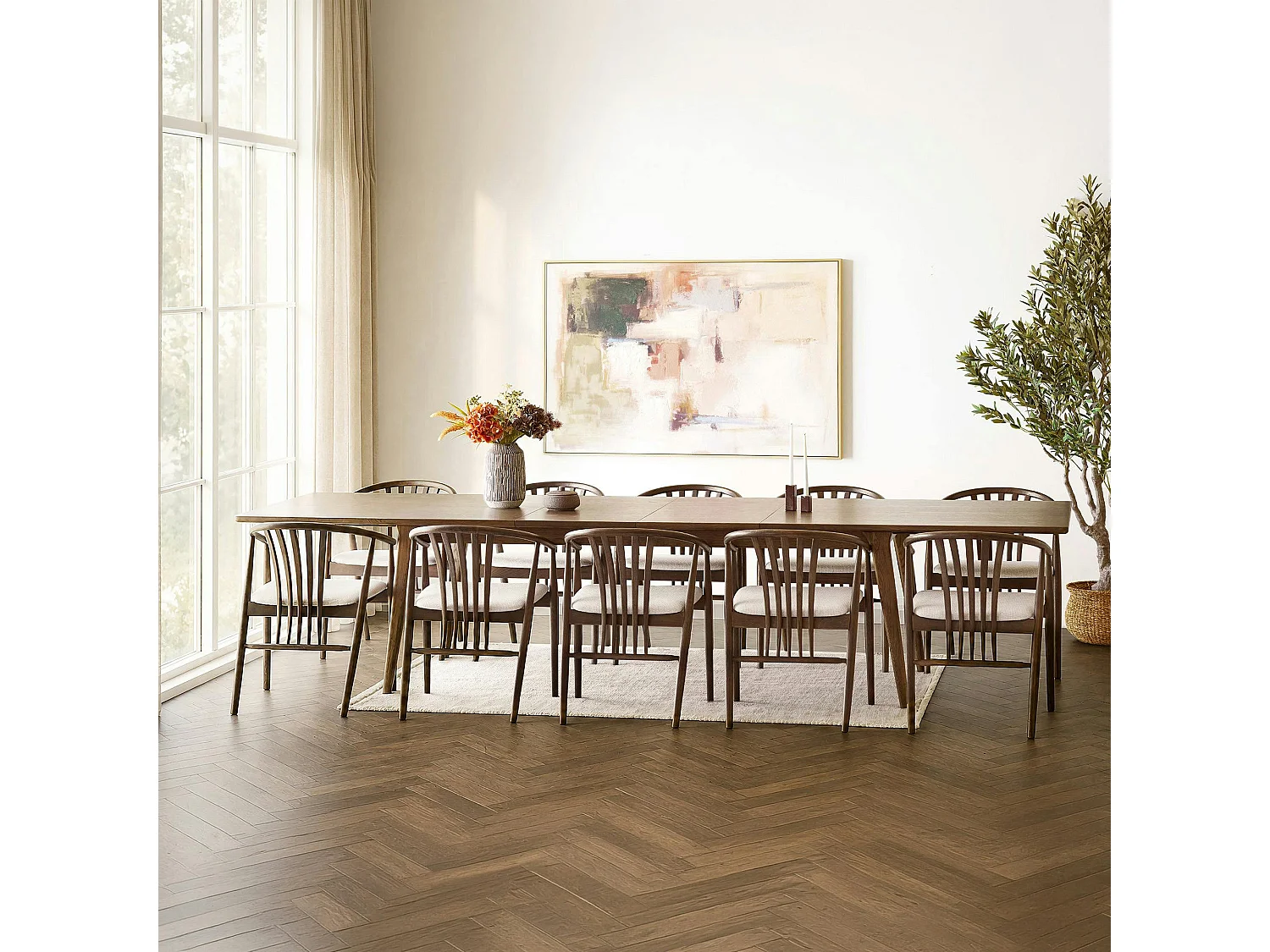 Table repas extensible en bois plaqué chêne fumé, 240/290/340 cm KALKIE