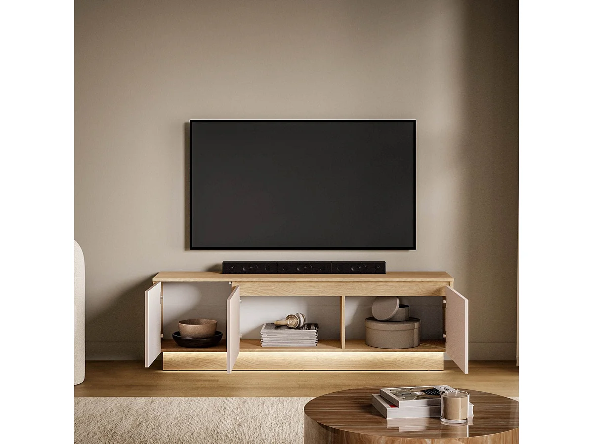 TV-bänk 3 dörrar 160 cm LED ingår Elyès Kashmir och trä