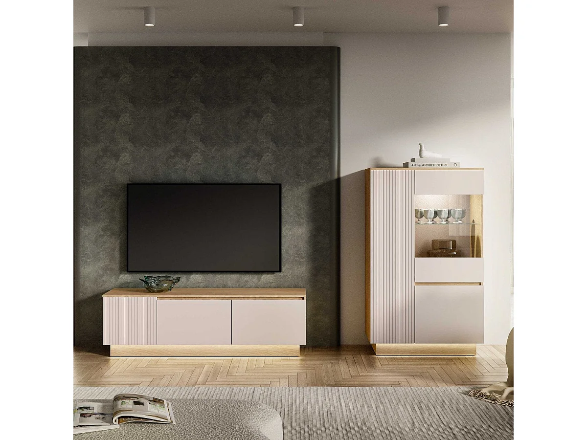 TV-bänk 3 dörrar 160 cm LED ingår Elyès Kashmir och trä