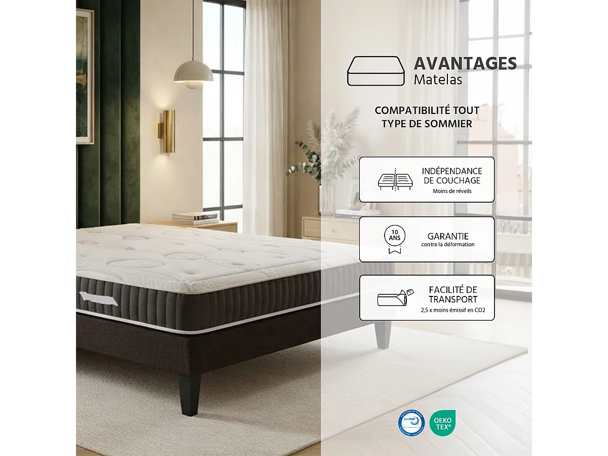 Matelas Intuition - Mémoire de forme - Densité 40 kg/m³ - 15 cm - 80x200 cm