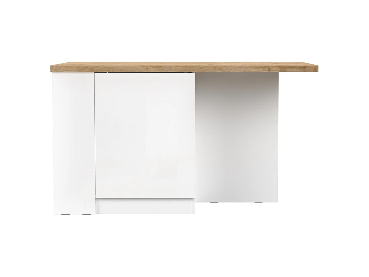 Ilot de cuisine 160cm avec angle laqué blanc plateau aspect bois finition Cadiz - ALVA