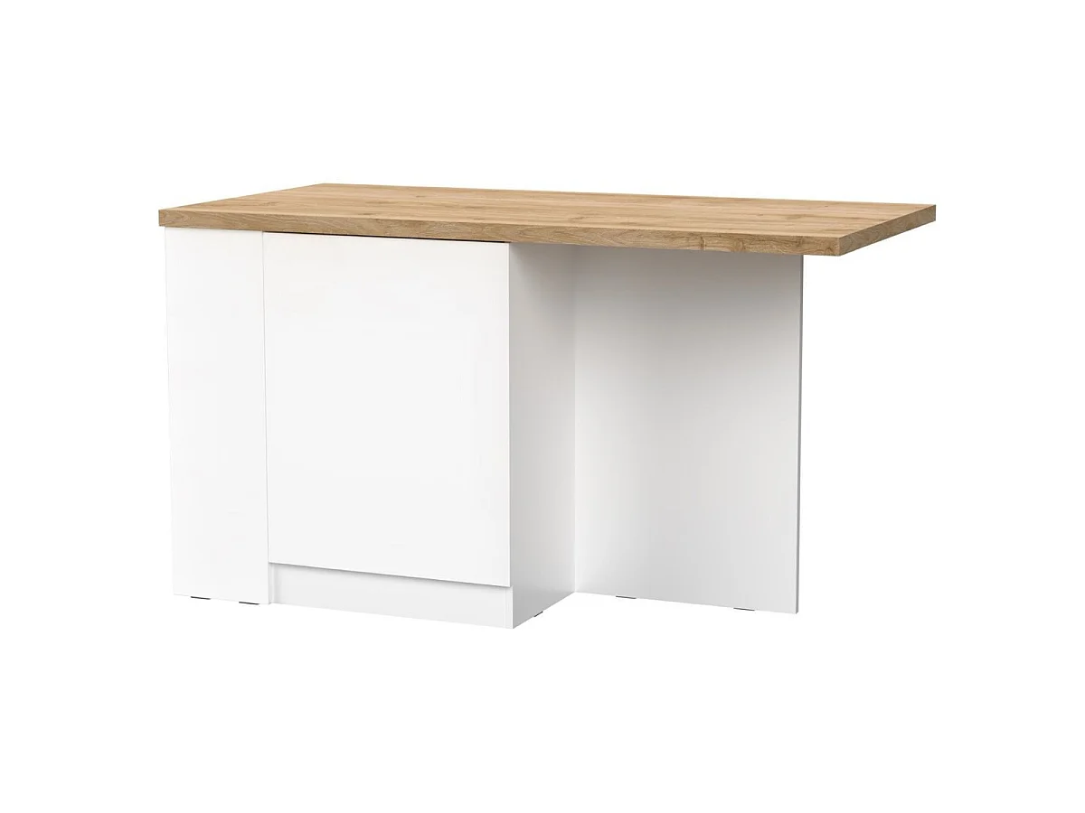Ilot de cuisine 160cm avec angle laqué blanc plateau aspect bois finition Cadiz - ALVA