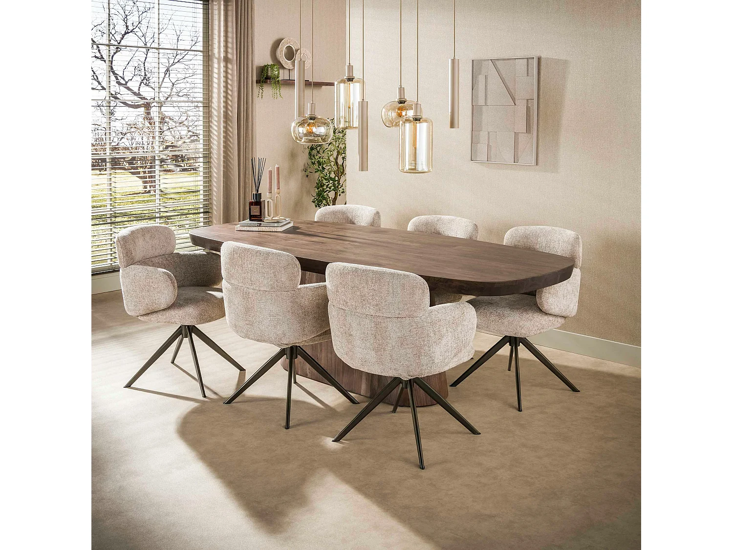 Table à manger bois foncé pied central 240 cm MYSORE