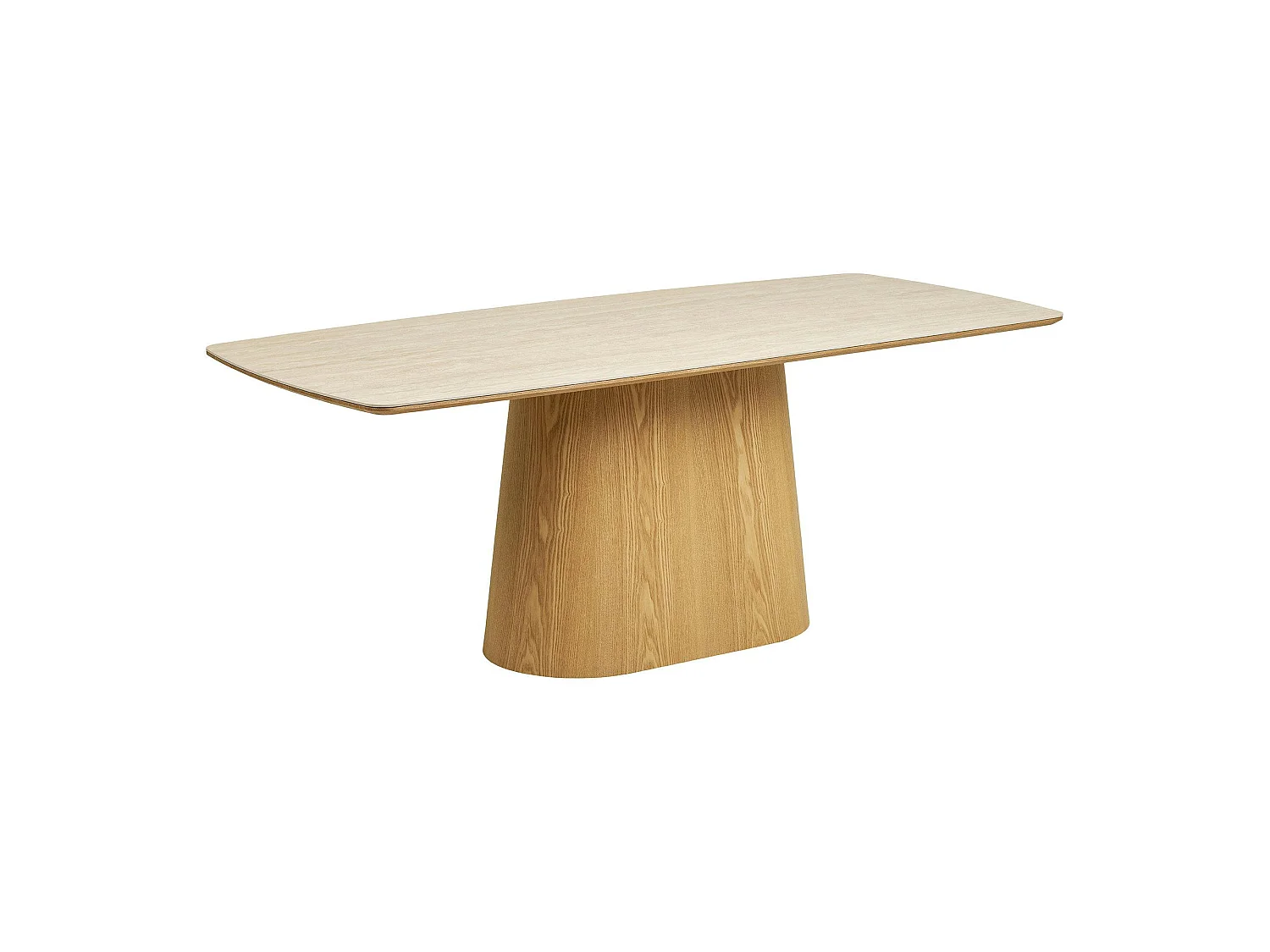 Table à manger plateau céramique aspect travertin 200 cm, pied bois clair PRATO