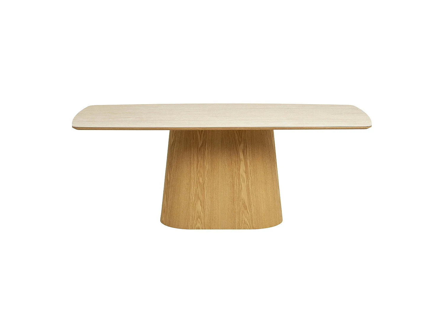 Table à manger plateau céramique aspect travertin 200 cm, pied bois clair PRATO