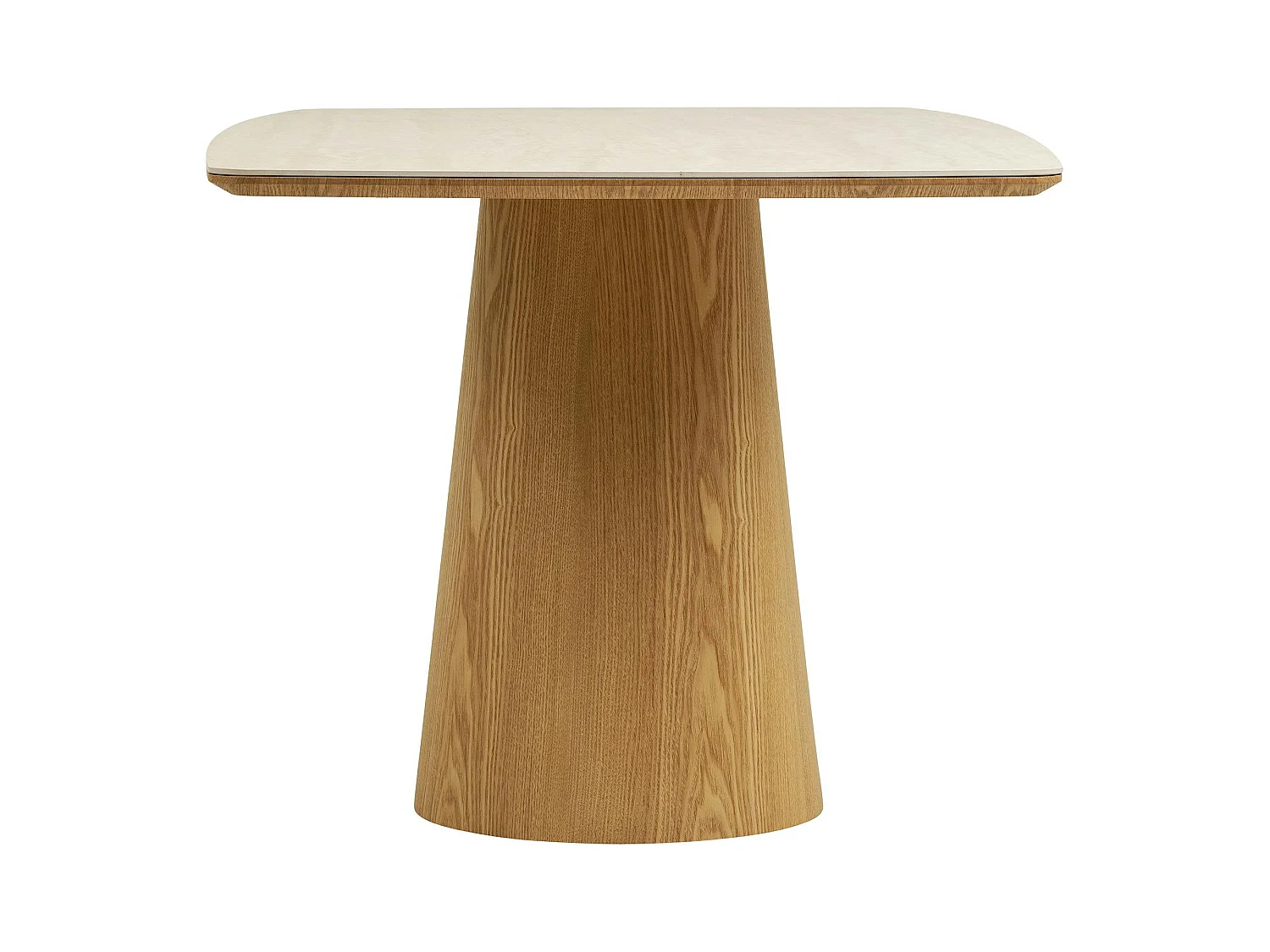 Table à manger plateau céramique aspect travertin 200 cm, pied bois clair PRATO
