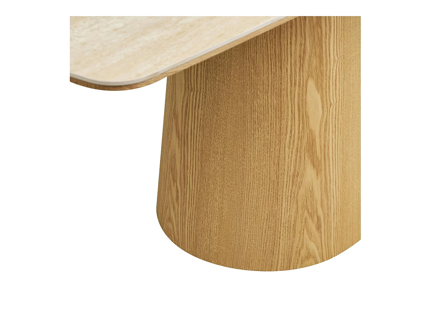 Table à manger plateau céramique aspect travertin 200 cm, pied bois clair PRATO